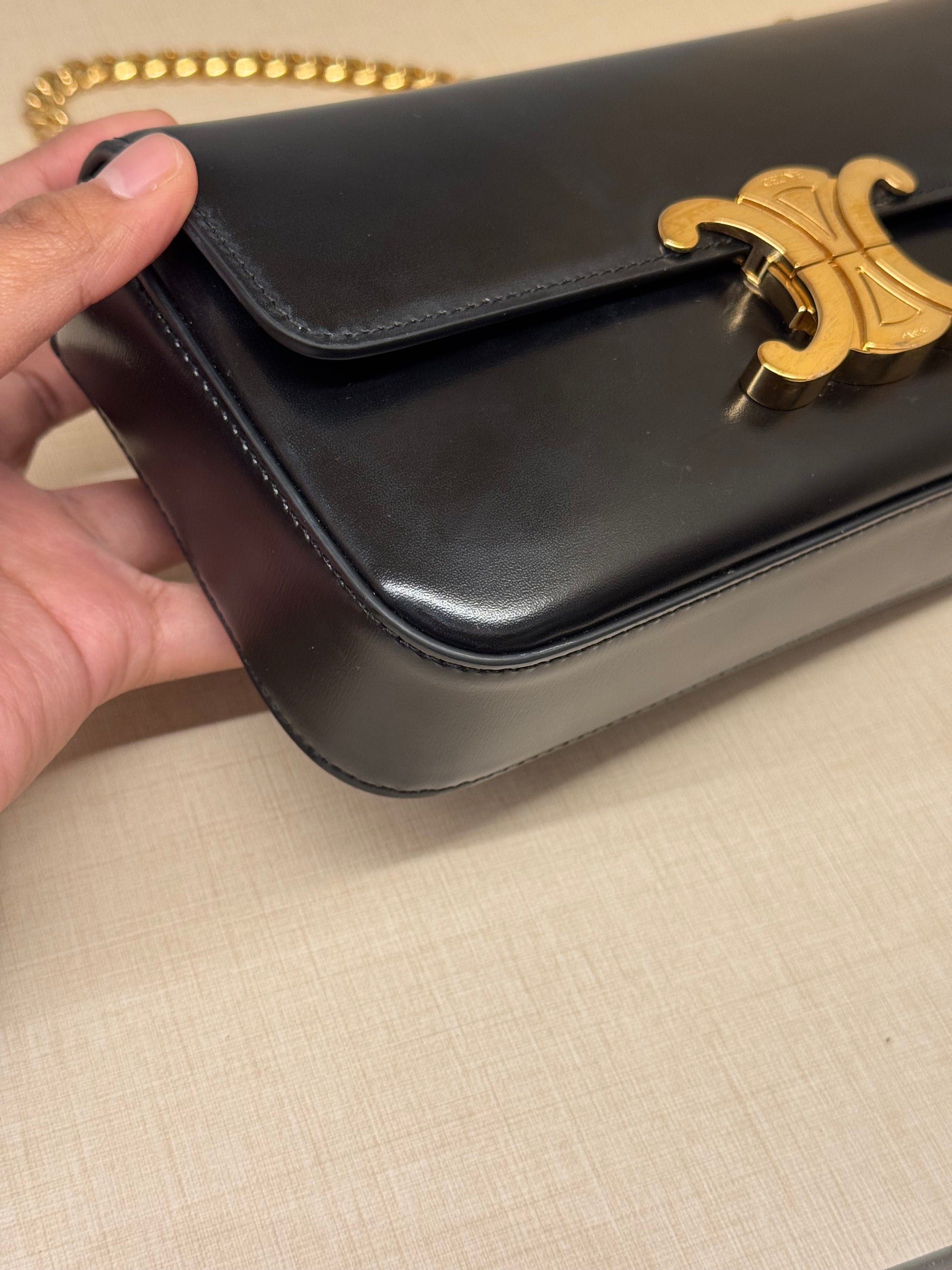 Celine Triomphe Chain Shoulder Black