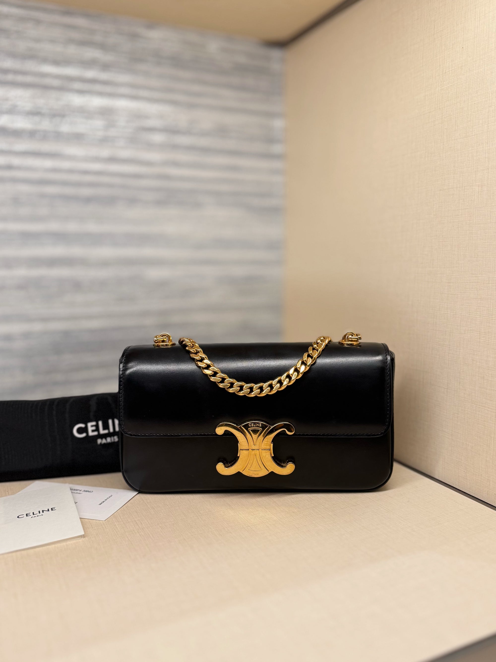 Celine Triomphe Chain Shoulder Black
