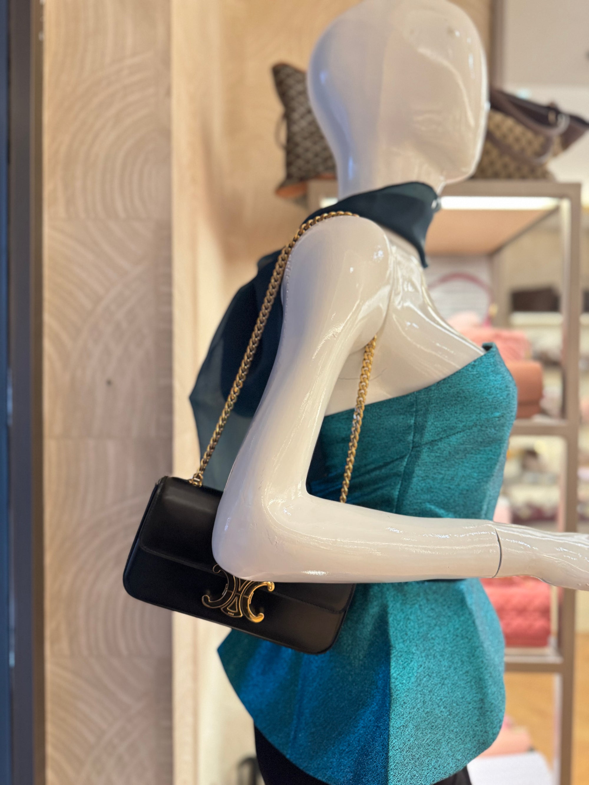 Celine Triomphe Chain Shoulder Black