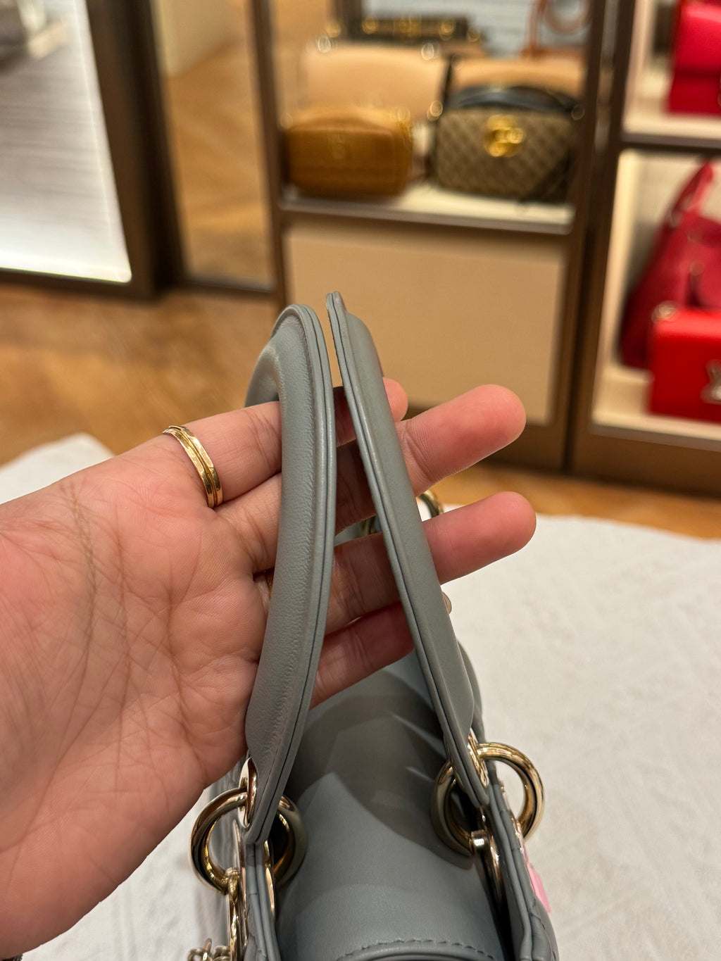 Lady Dior Small Grey Strap Pin