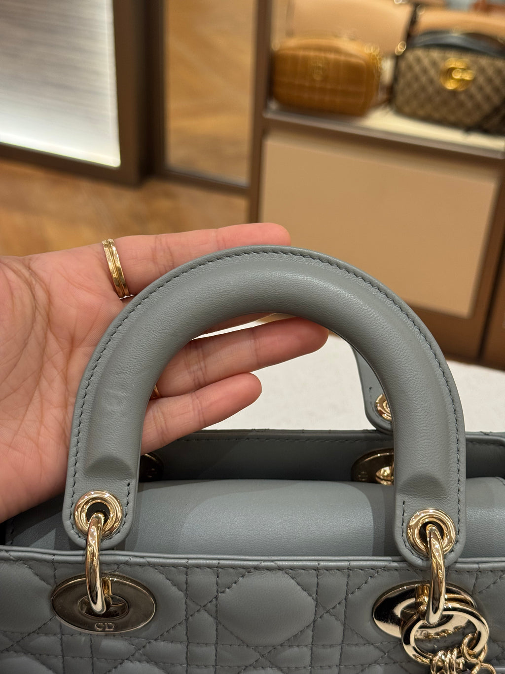 Lady Dior Small Grey Strap Pin