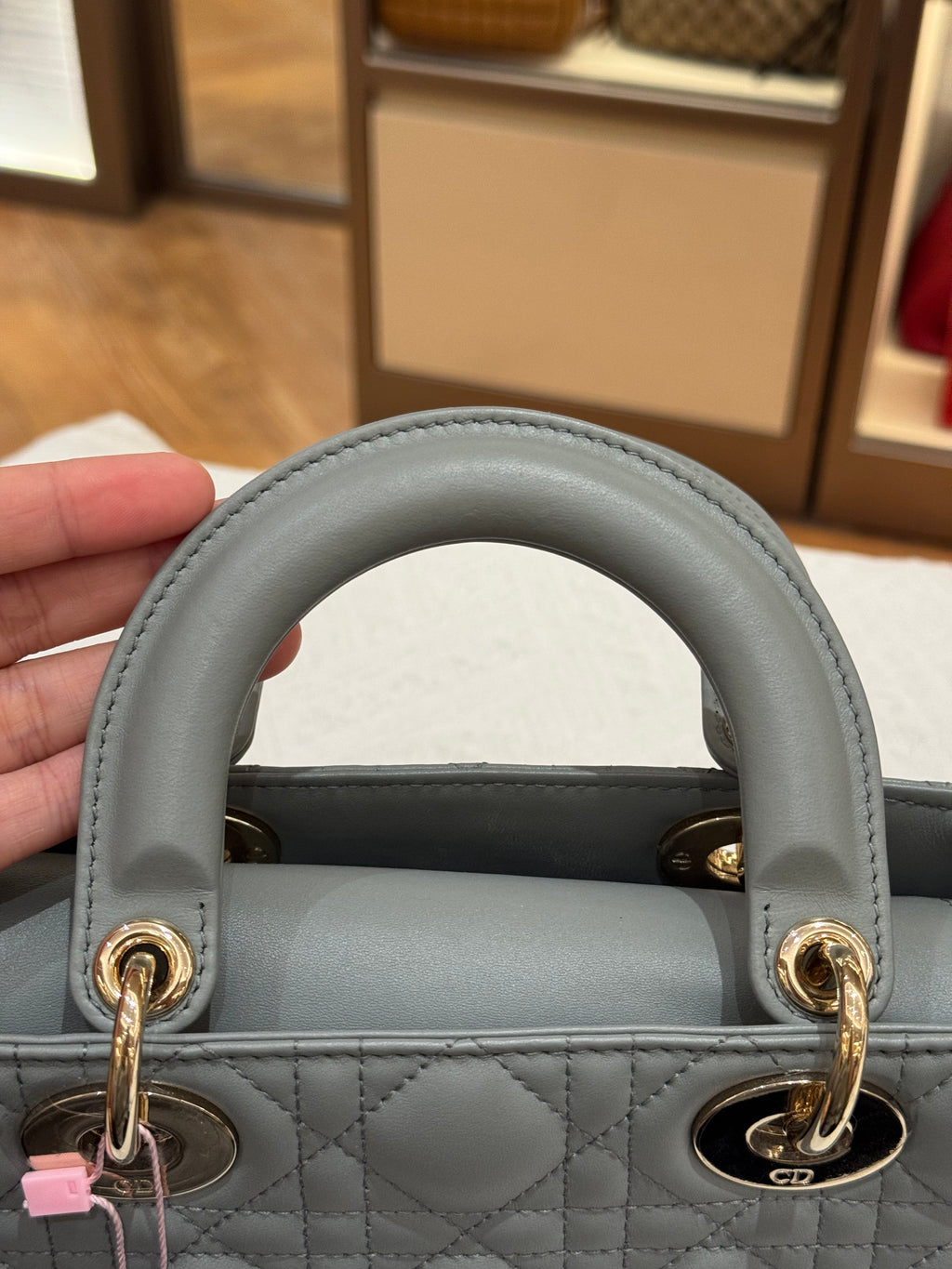 Lady Dior Small Grey Strap Pin