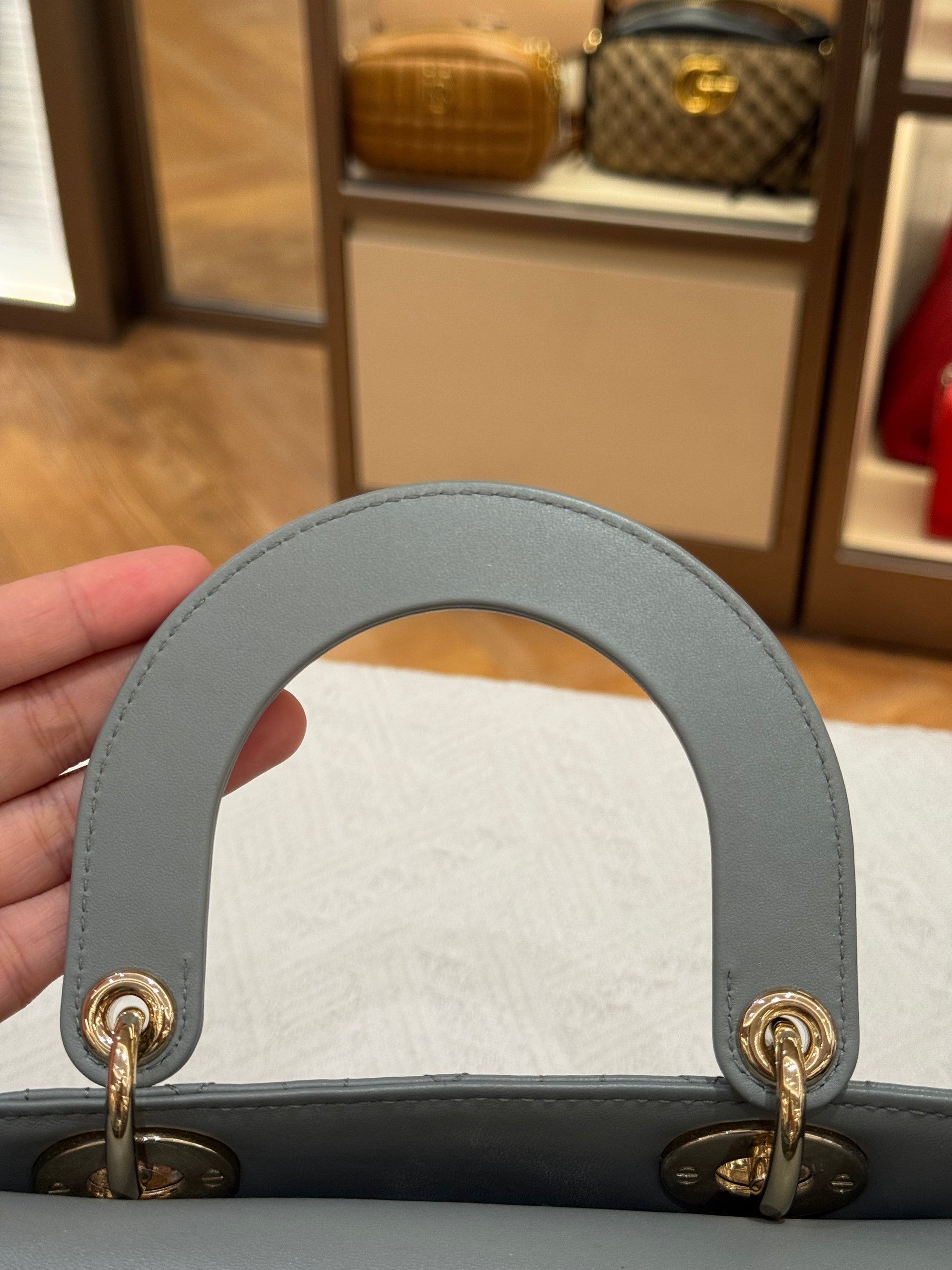 Lady Dior Small Grey Strap Pin