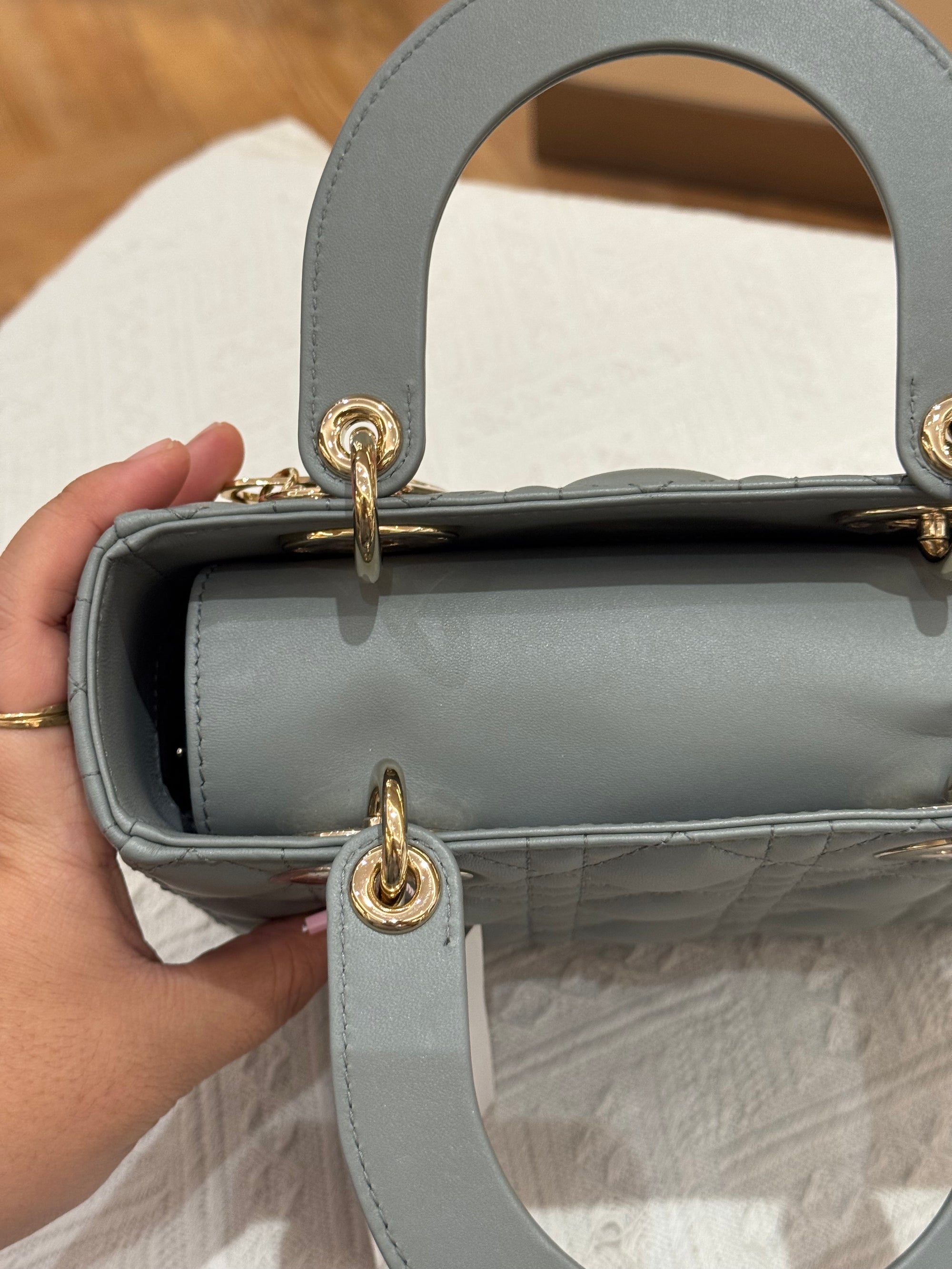 Lady Dior Small Grey Strap Pin