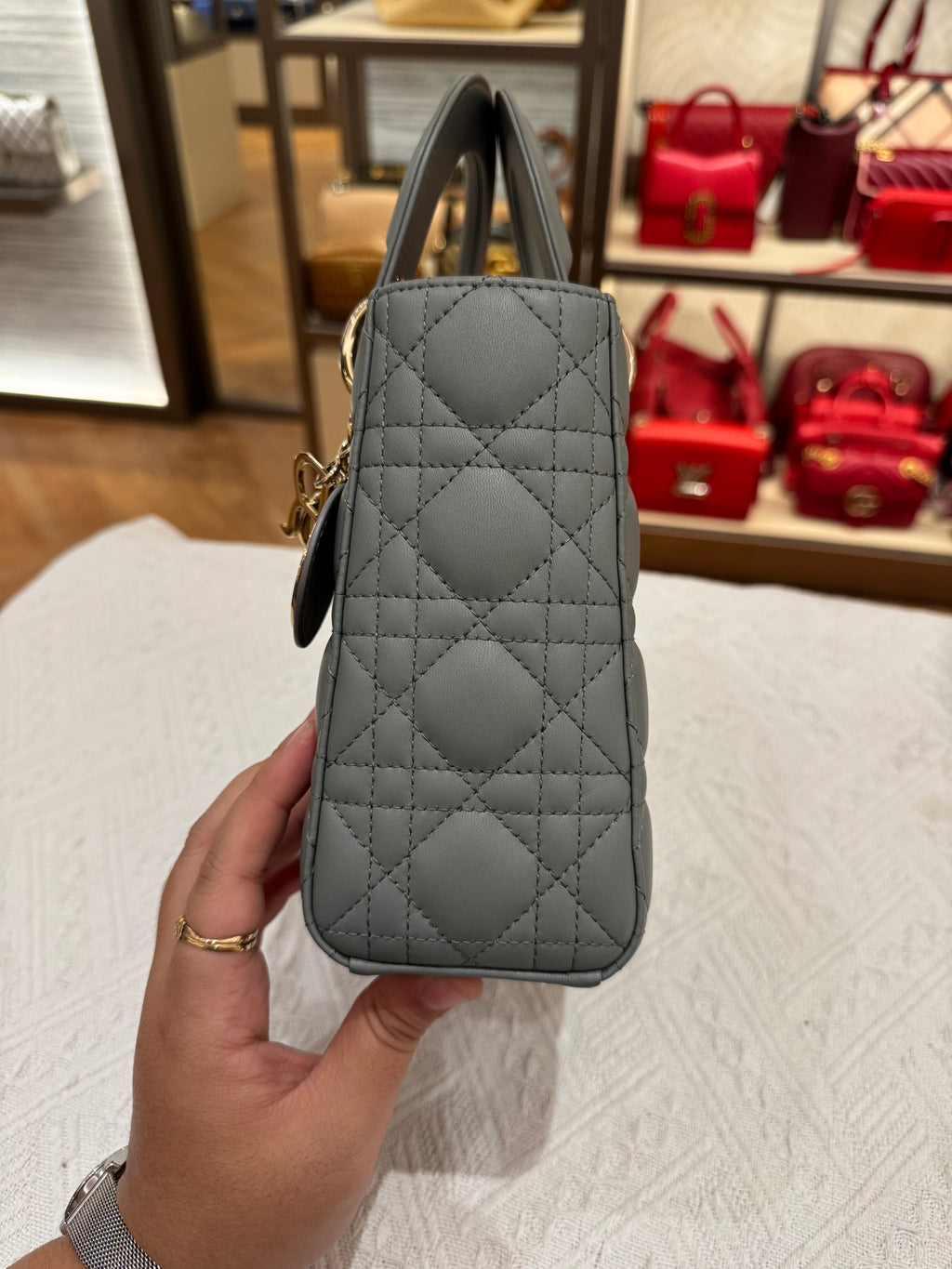 Lady Dior Small Grey Strap Pin