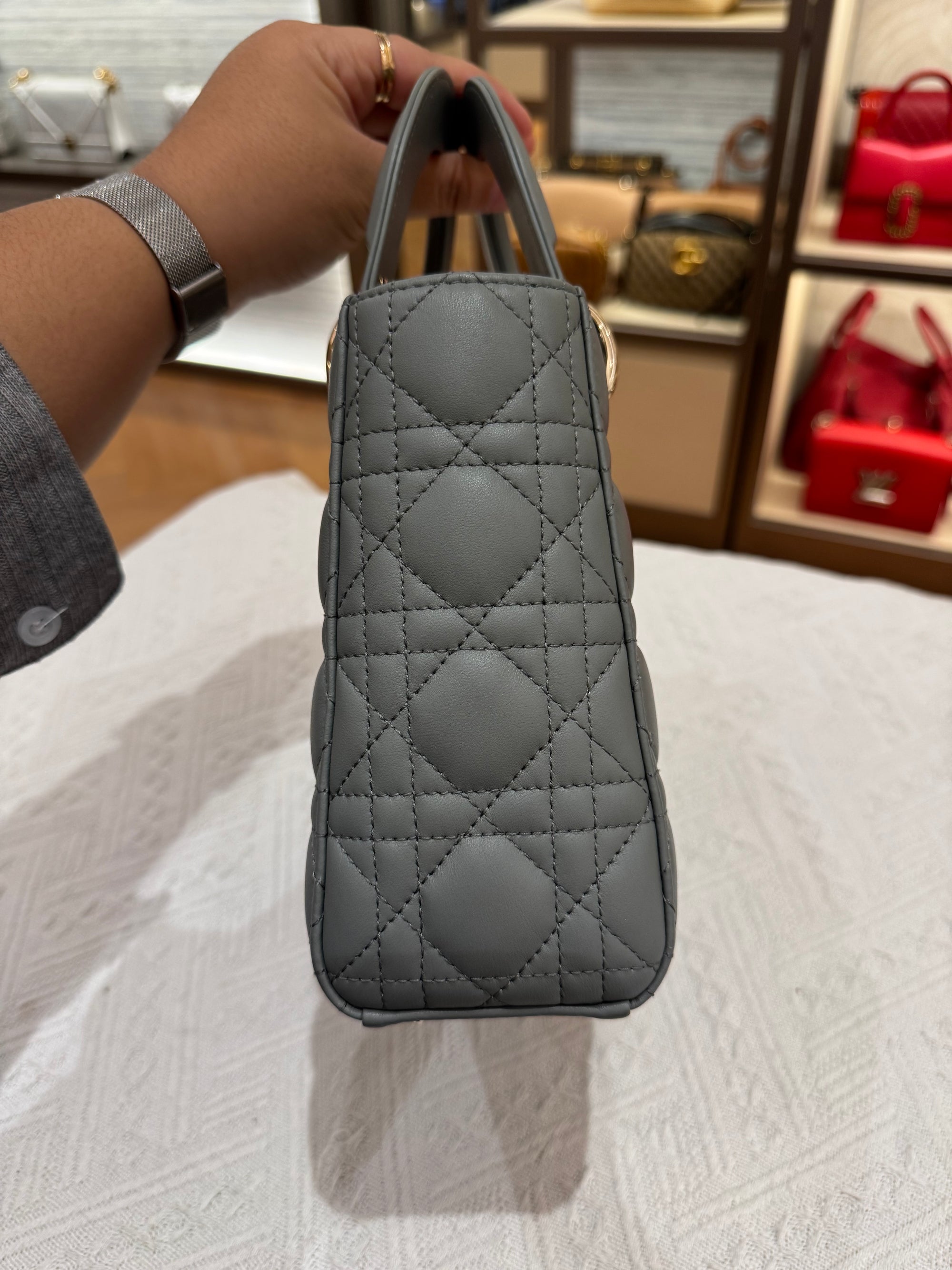 Lady Dior Small Grey Strap Pin