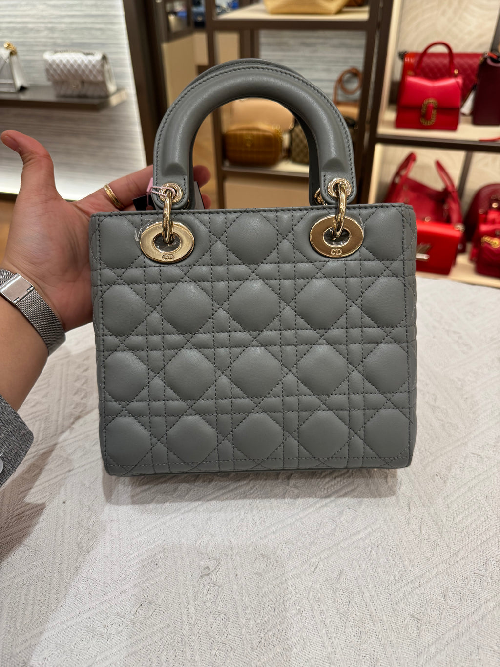 Lady Dior Small Grey Strap Pin
