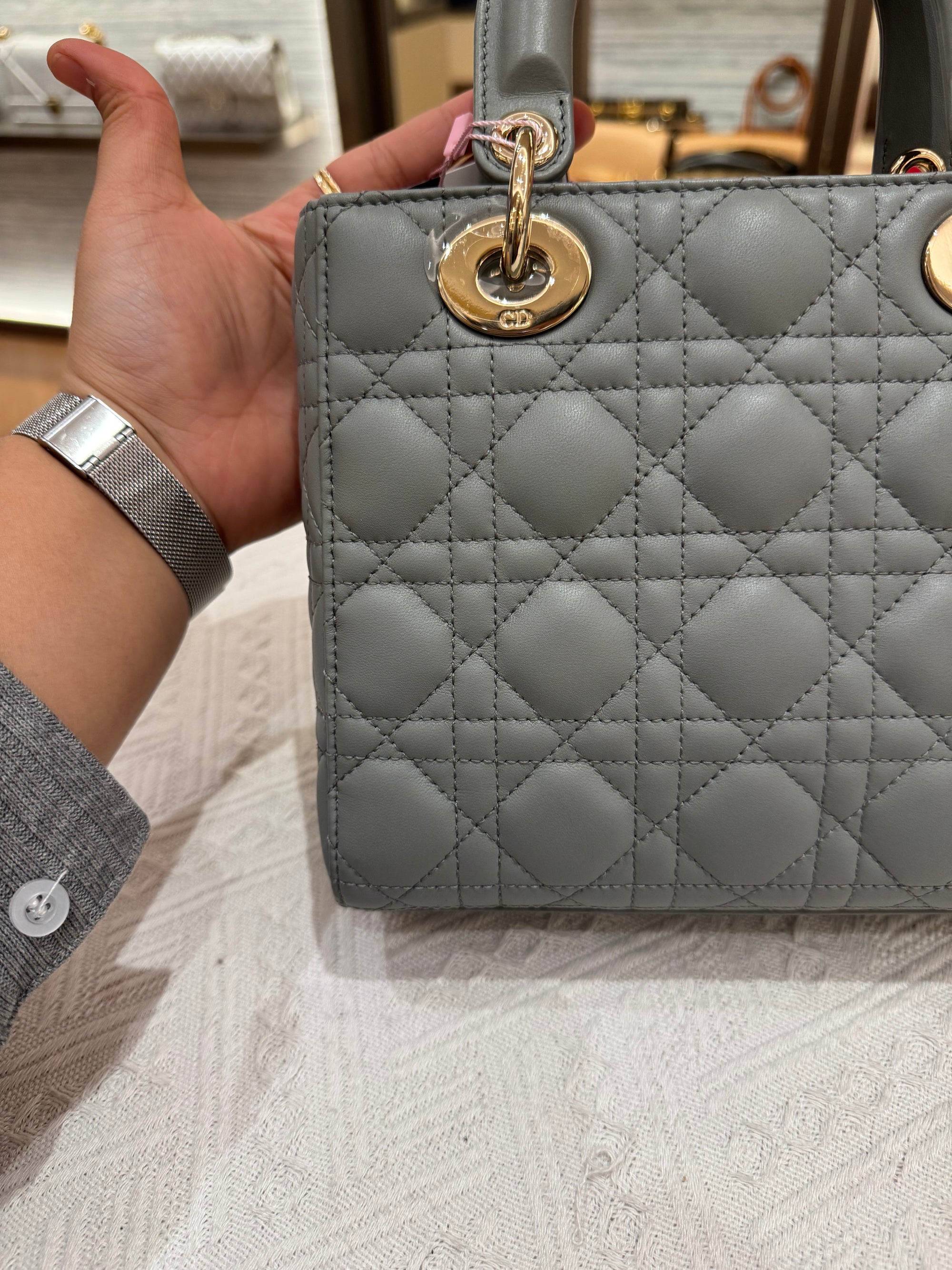 Lady Dior Small Grey Strap Pin