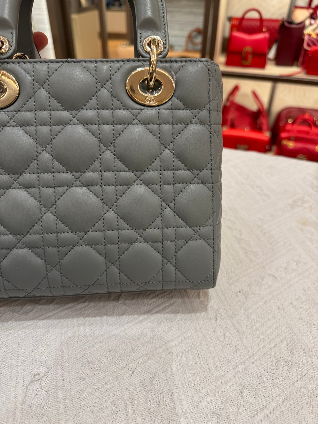 Lady Dior Small Grey Strap Pin