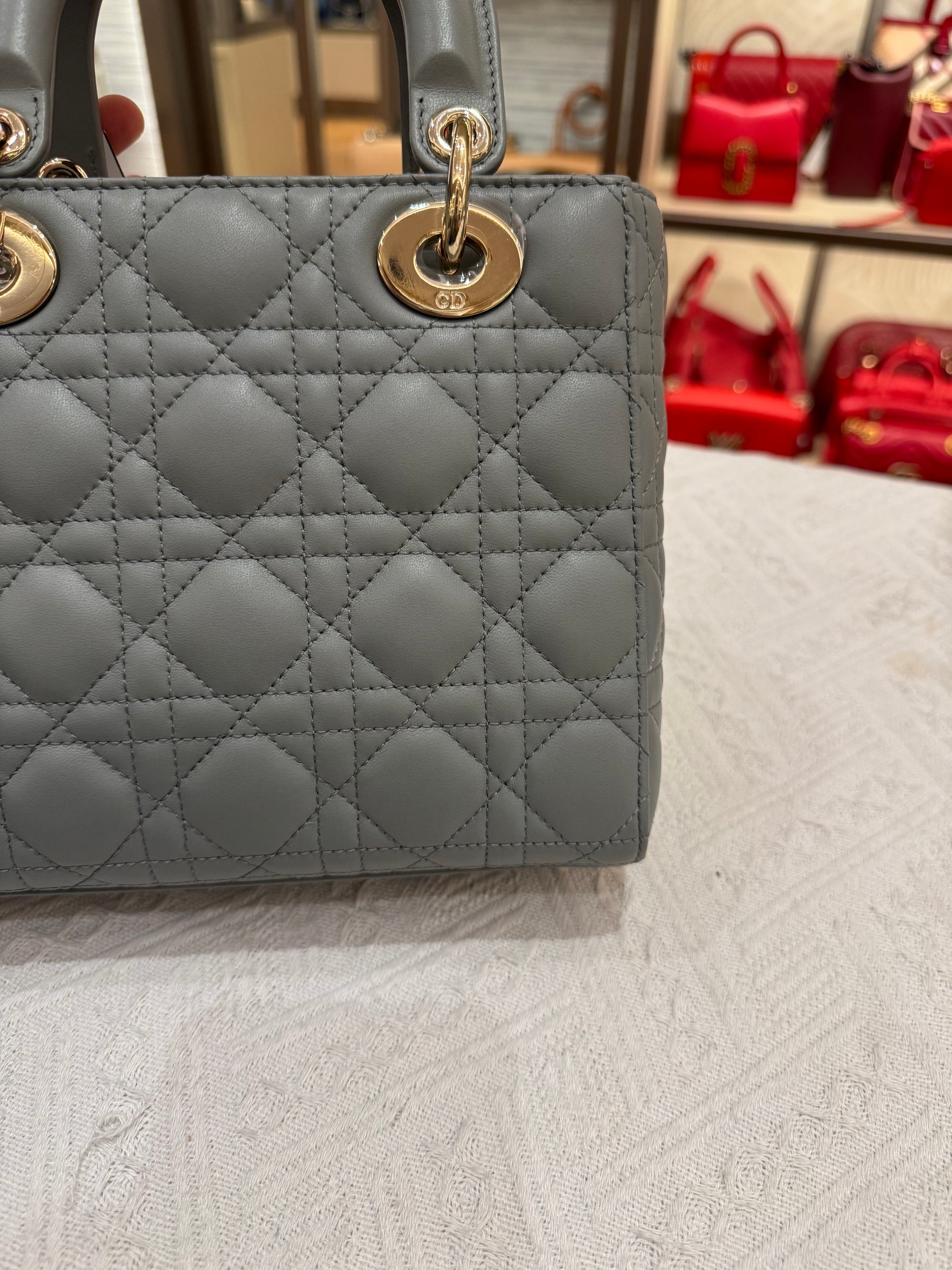 Lady Dior Small Grey Strap Pin