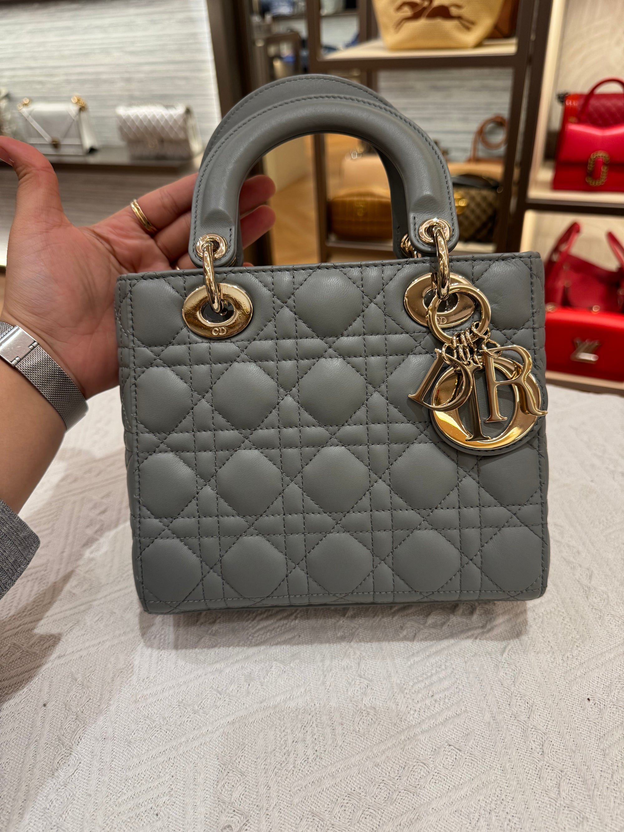 Lady Dior Small Grey Strap Pin