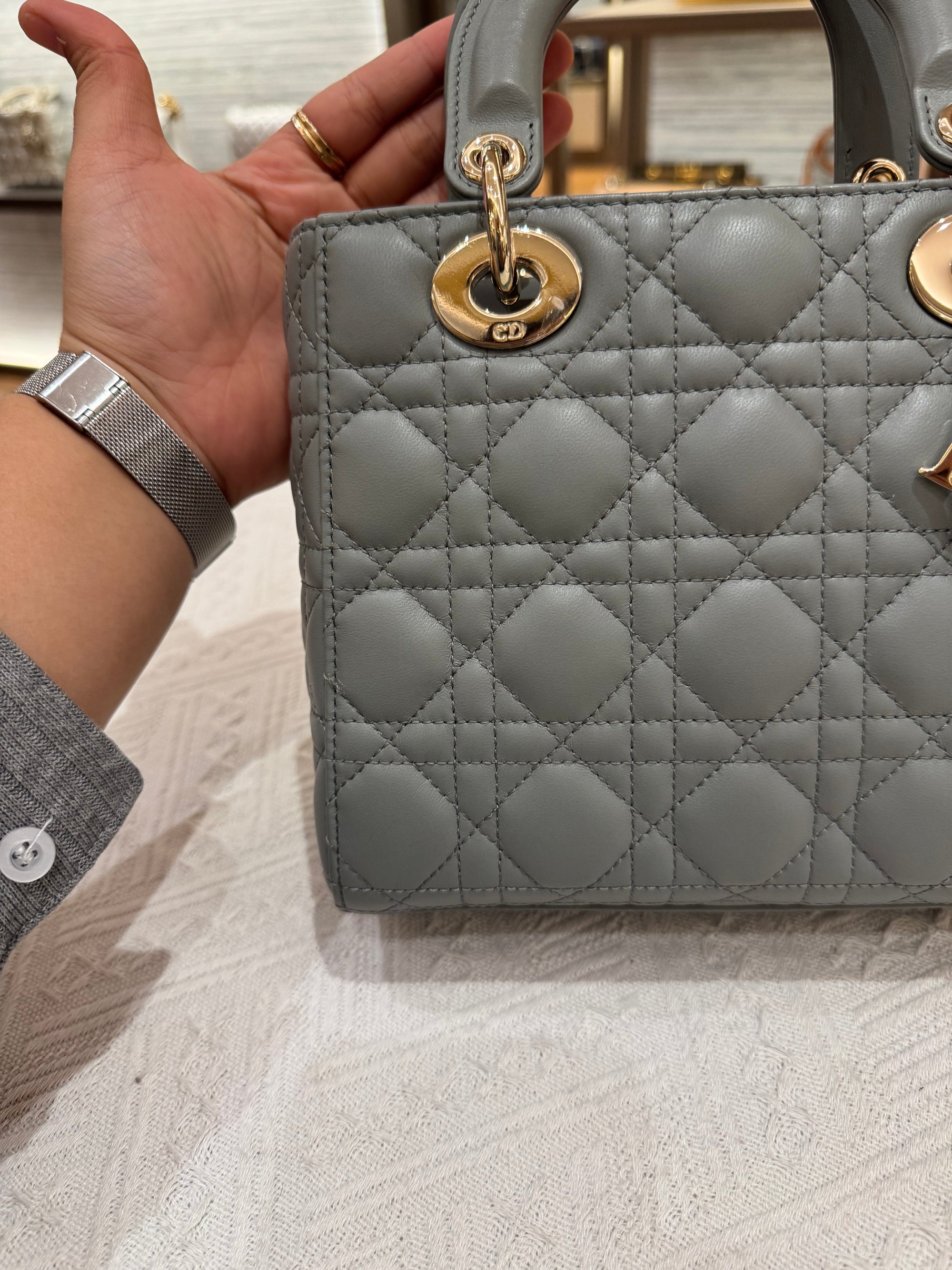 Lady Dior Small Grey Strap Pin