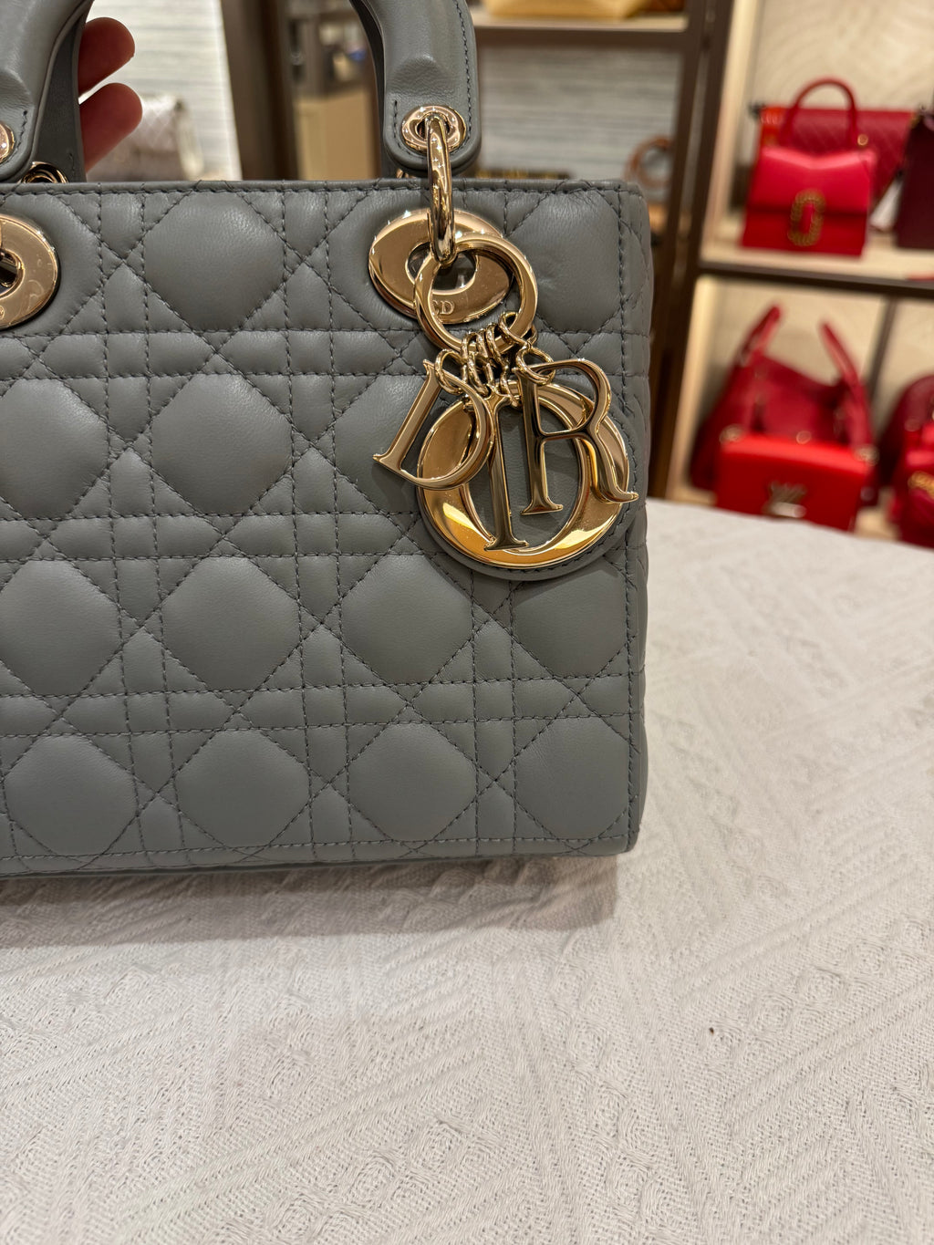 Lady Dior Small Grey Strap Pin