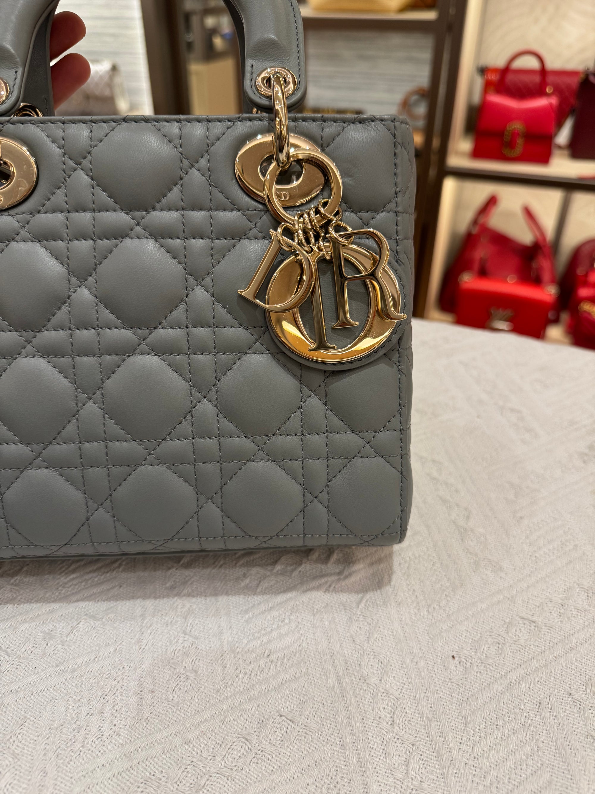 Lady Dior Small Grey Strap Pin