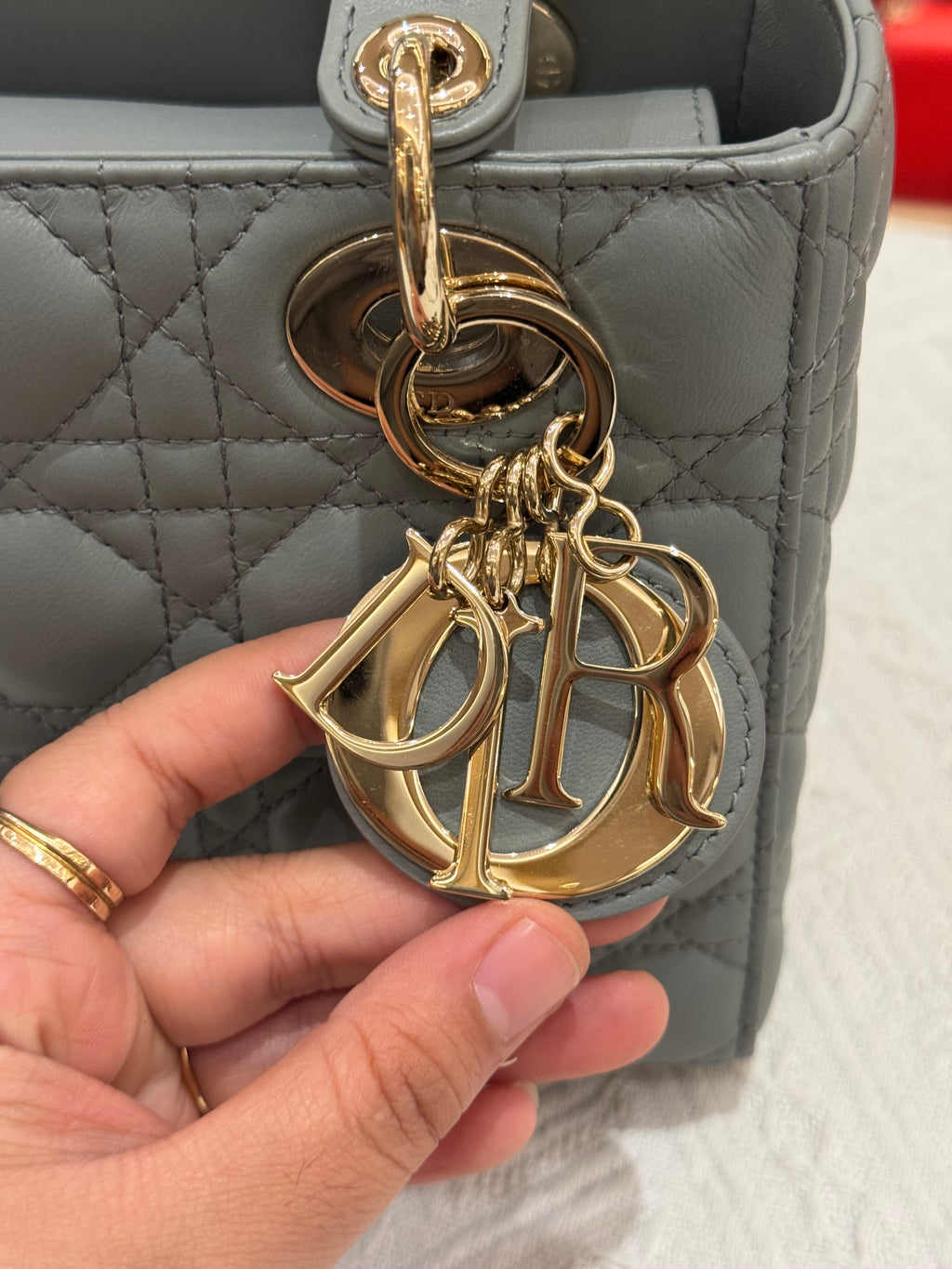 Lady Dior Small Grey Strap Pin