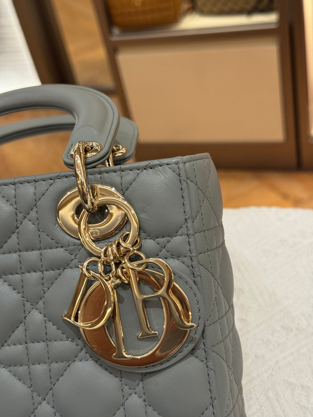 Lady Dior Small Grey Strap Pin