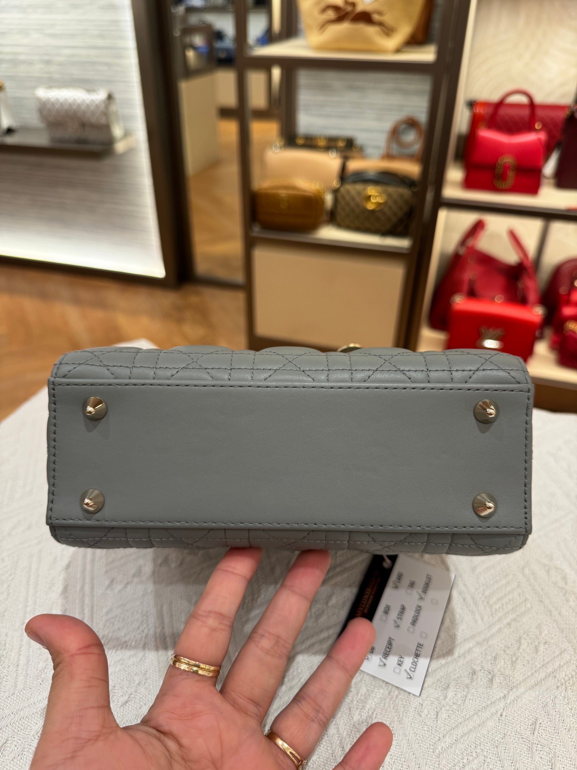 Lady Dior Small Grey Strap Pin