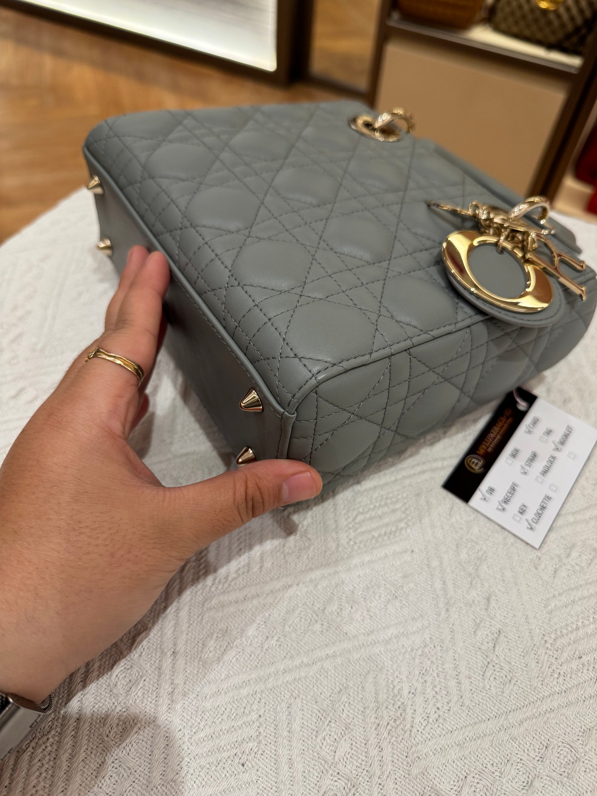 Lady Dior Small Grey Strap Pin