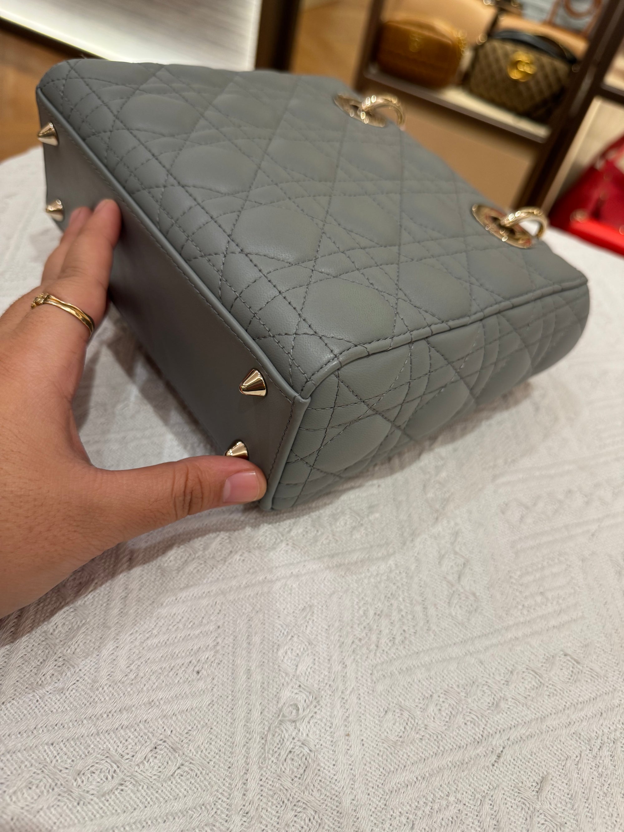 Lady Dior Small Grey Strap Pin