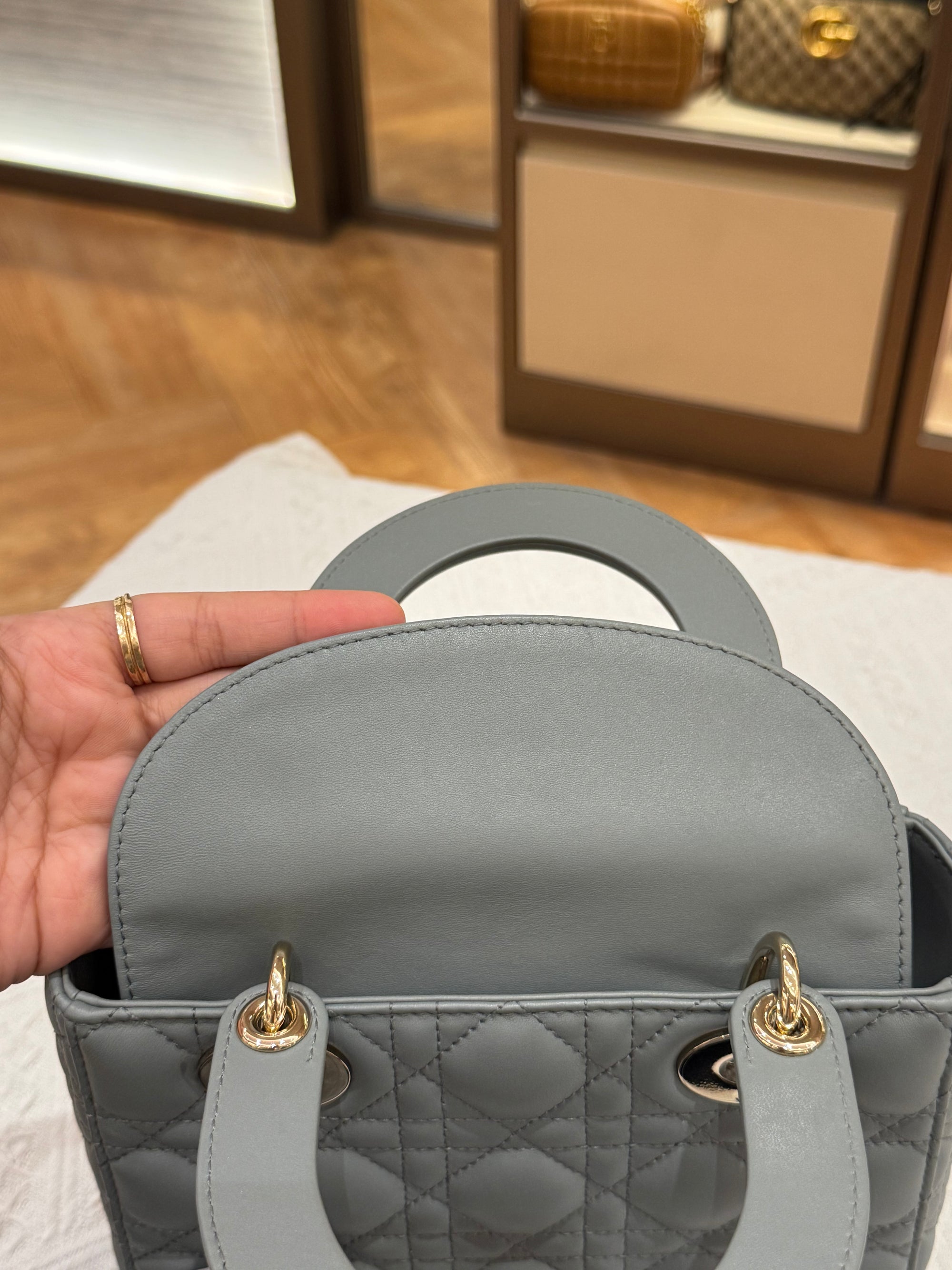 Lady Dior Small Grey Strap Pin