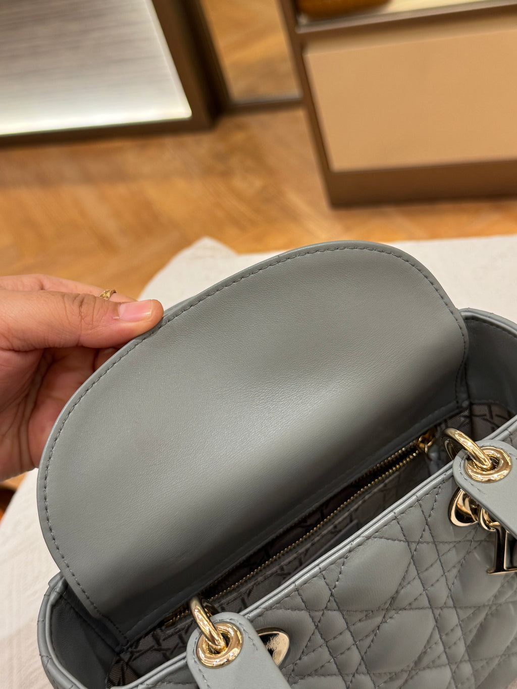Lady Dior Small Grey Strap Pin