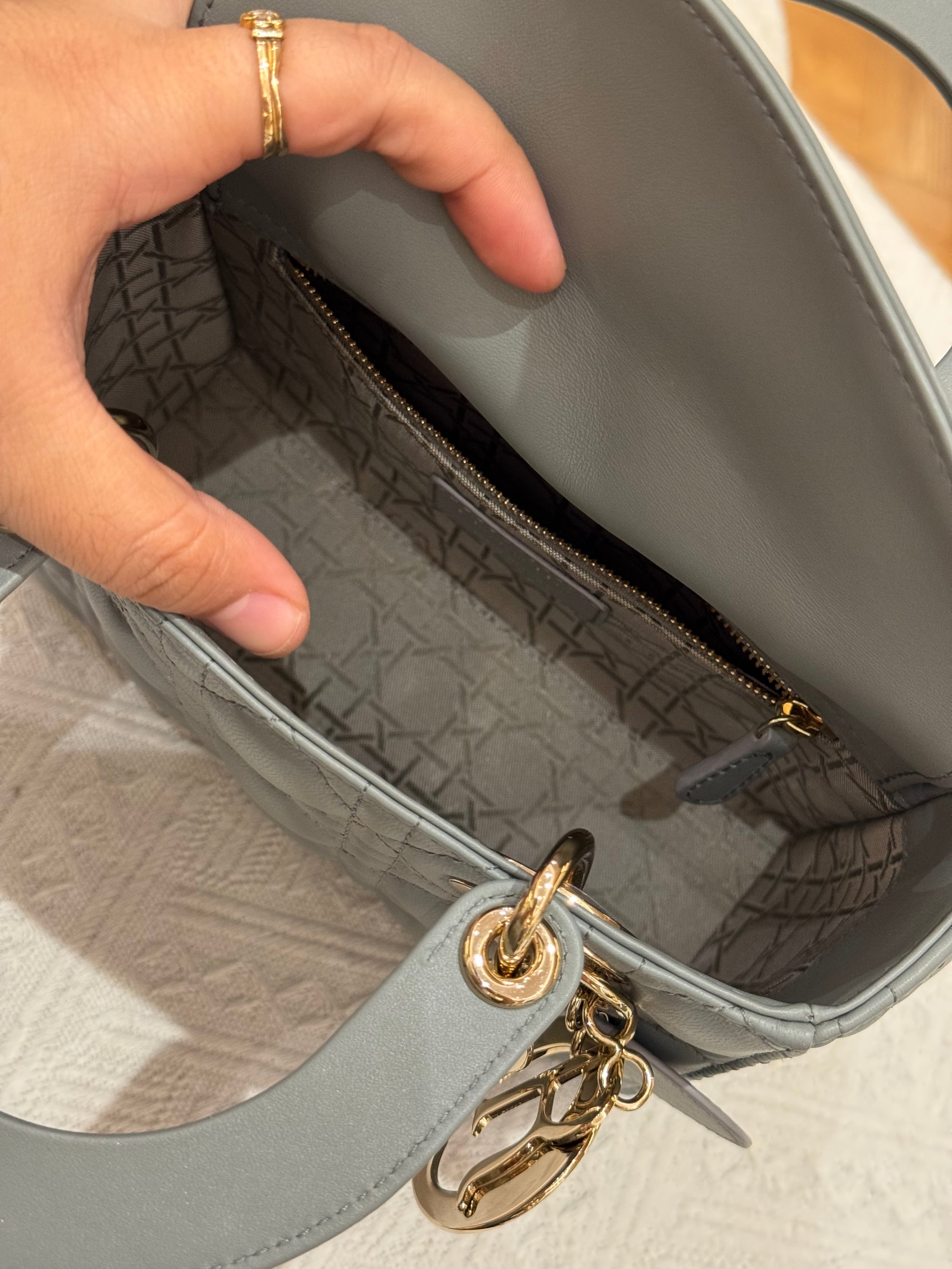 Lady Dior Small Grey Strap Pin