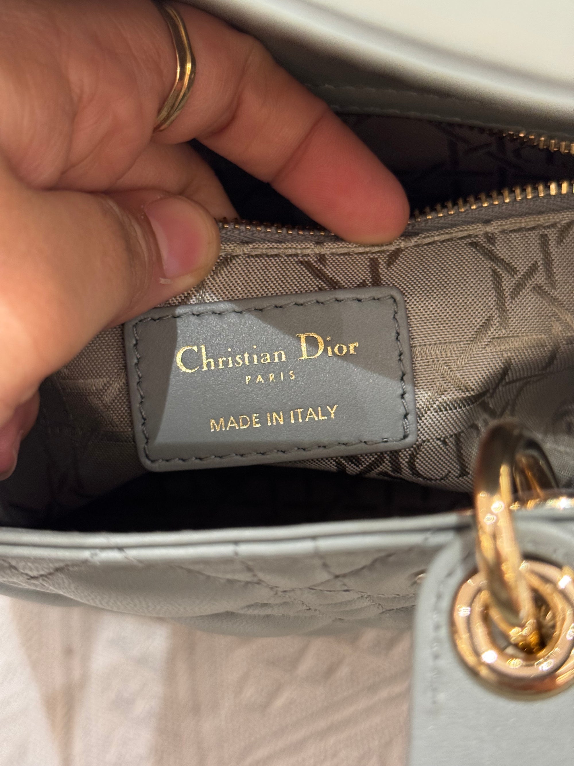 Lady Dior Small Grey Strap Pin