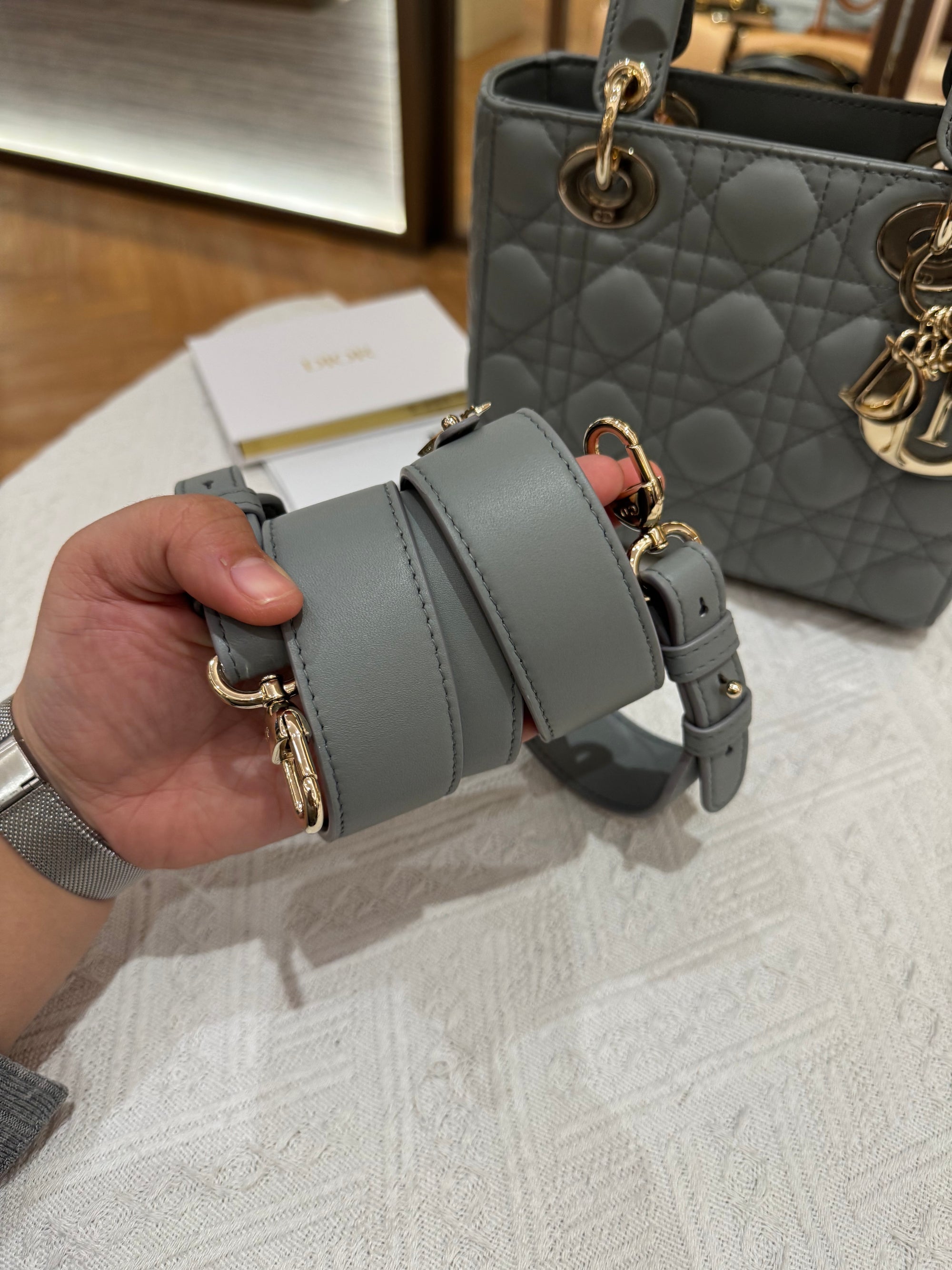 Lady Dior Small Grey Strap Pin