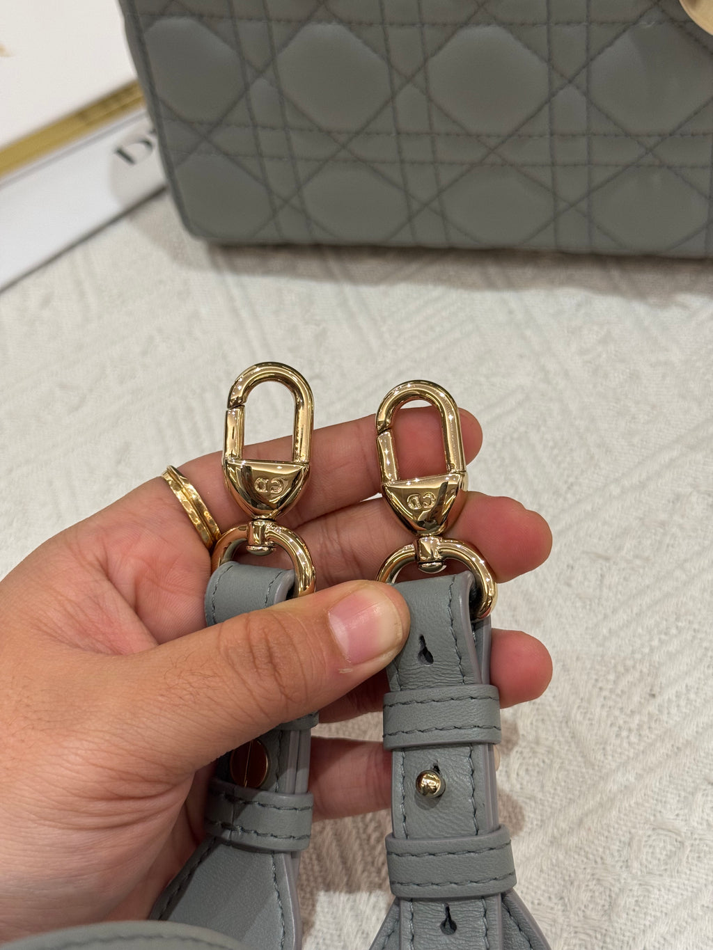 Lady Dior Small Grey Strap Pin