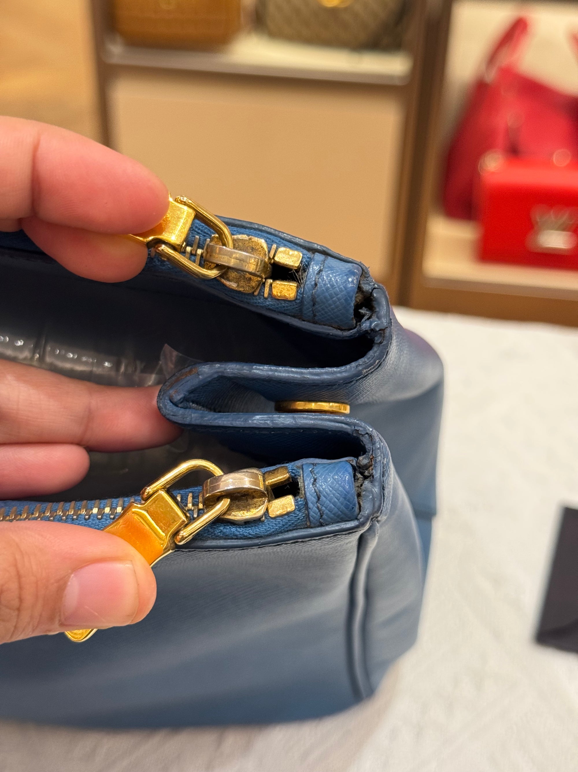 Prada Galierra Double Zip Blue