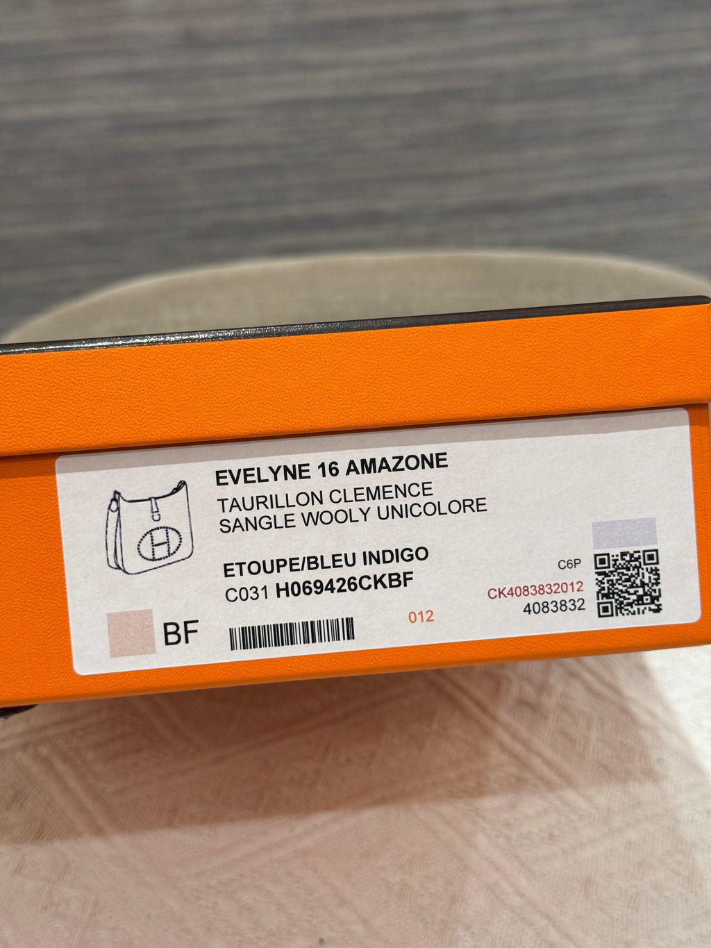 Hermes Evelyn 16 Etoupe / Blue Indigo