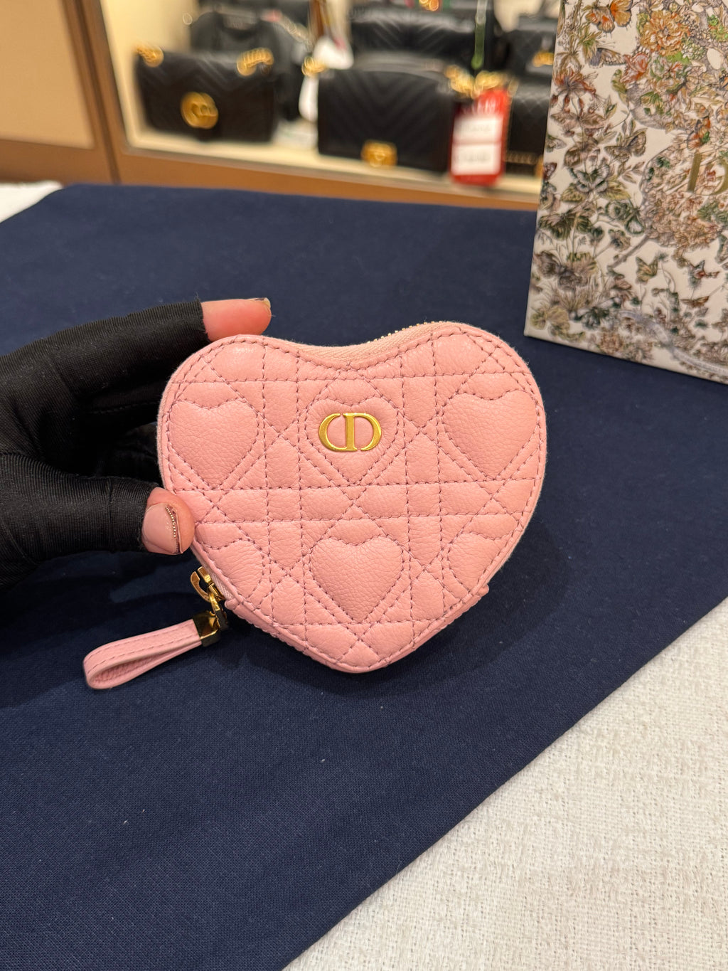Dior Caro Chain Pouch Heart Pink