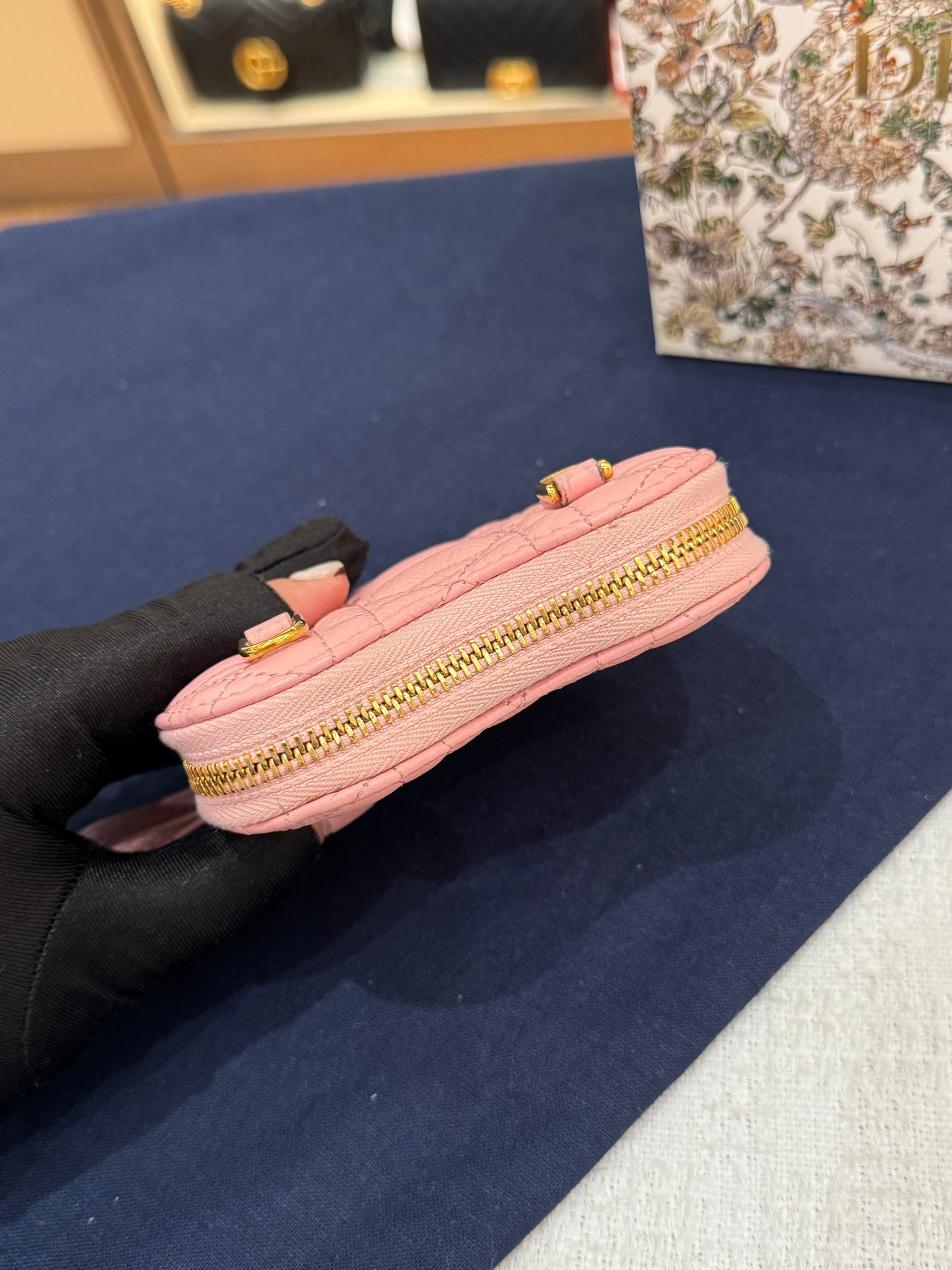 Dior Caro Chain Pouch Heart Pink