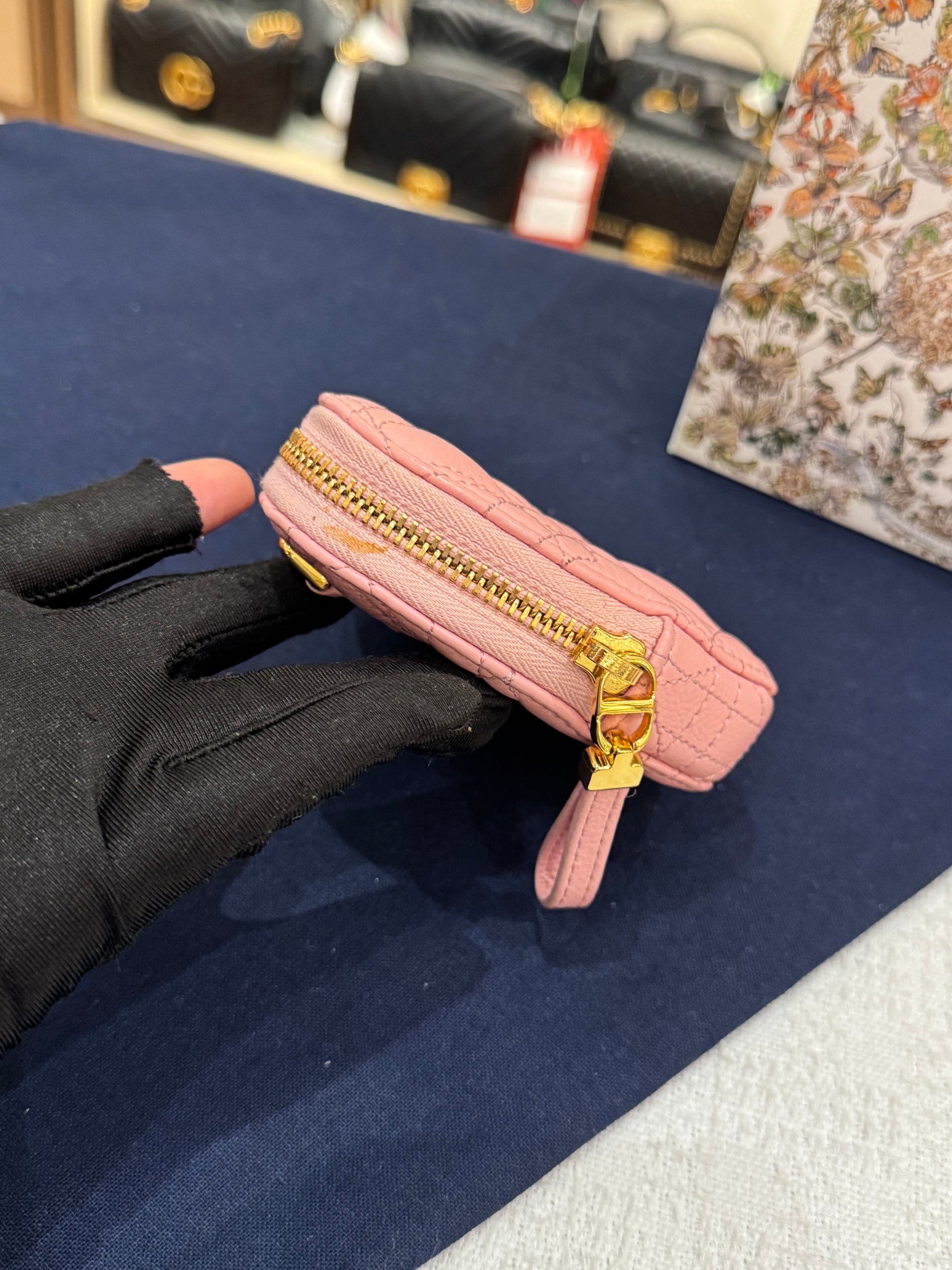 Dior Caro Chain Pouch Heart Pink