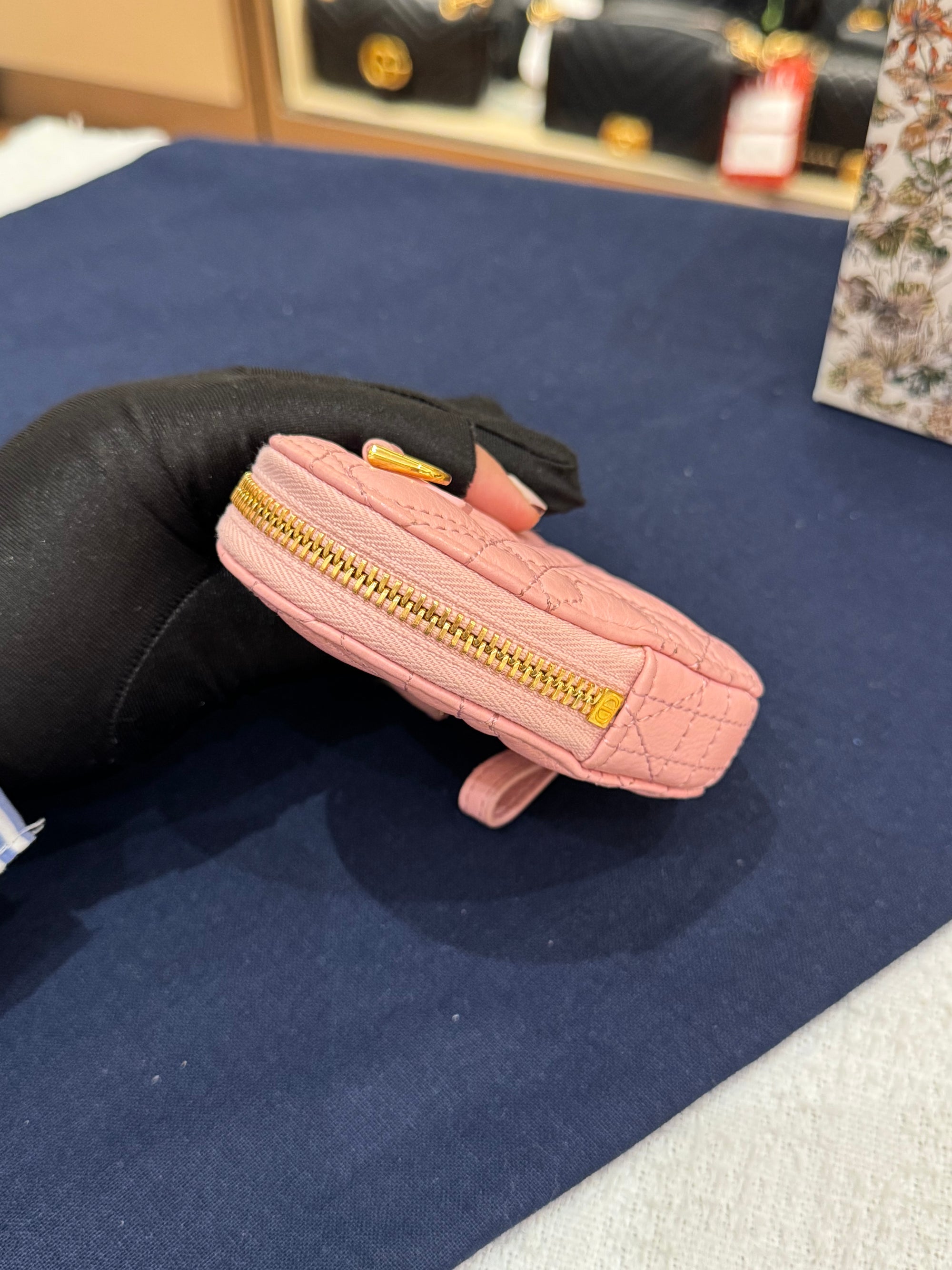 Dior Caro Chain Pouch Heart Pink