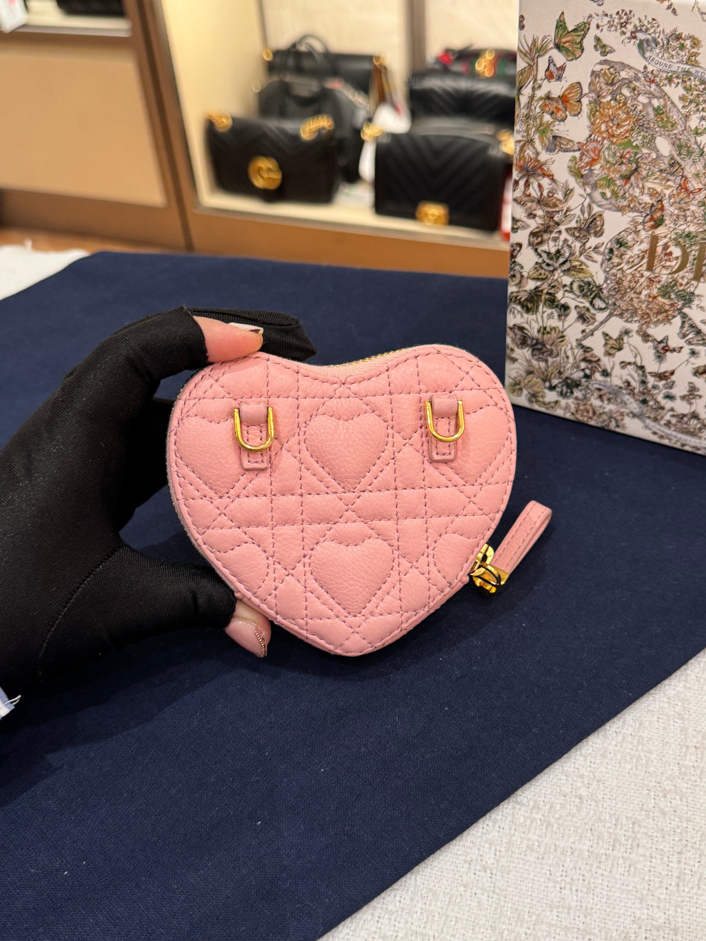 Dior Caro Chain Pouch Heart Pink