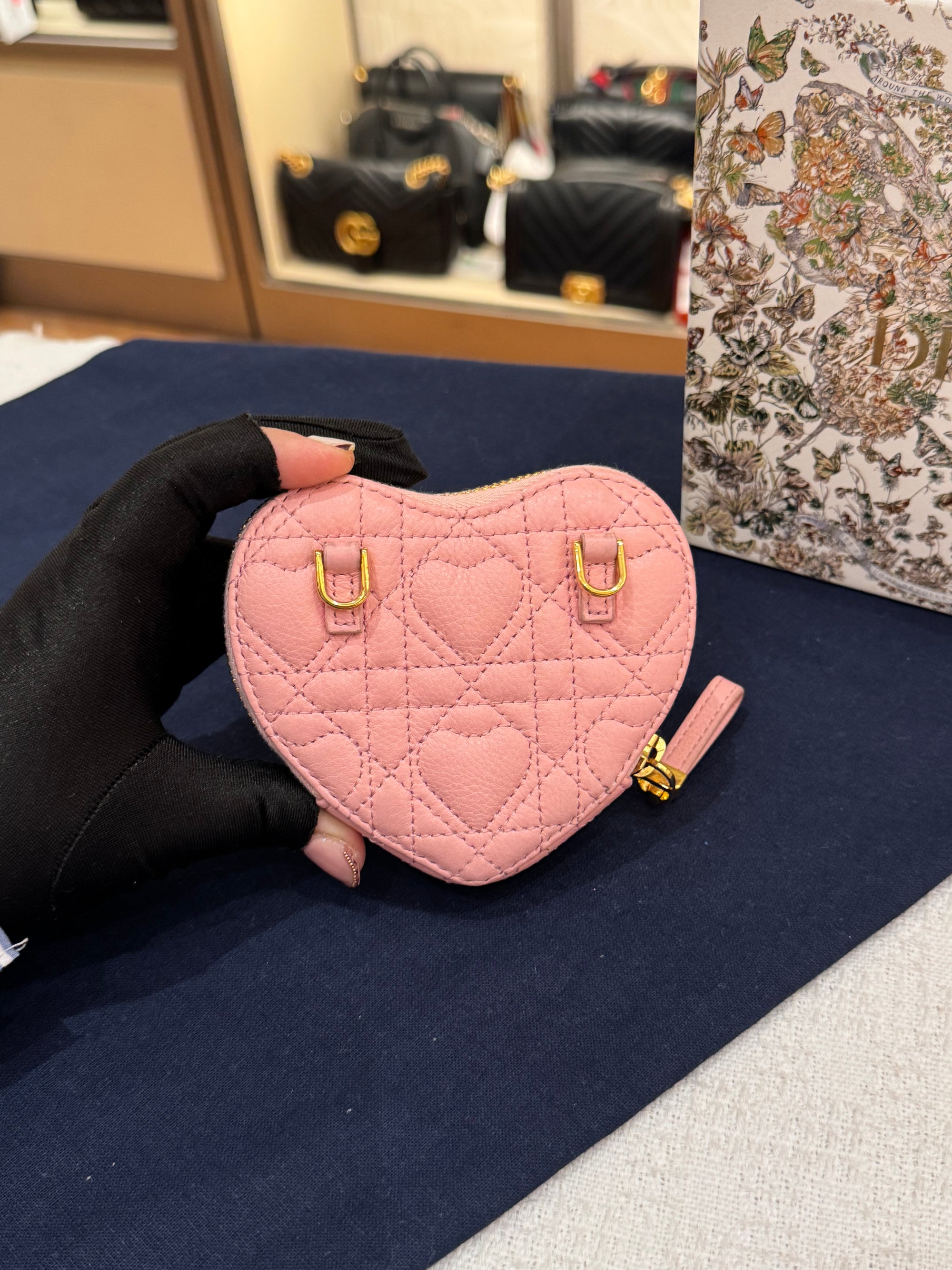 Dior Caro Chain Pouch Heart Pink