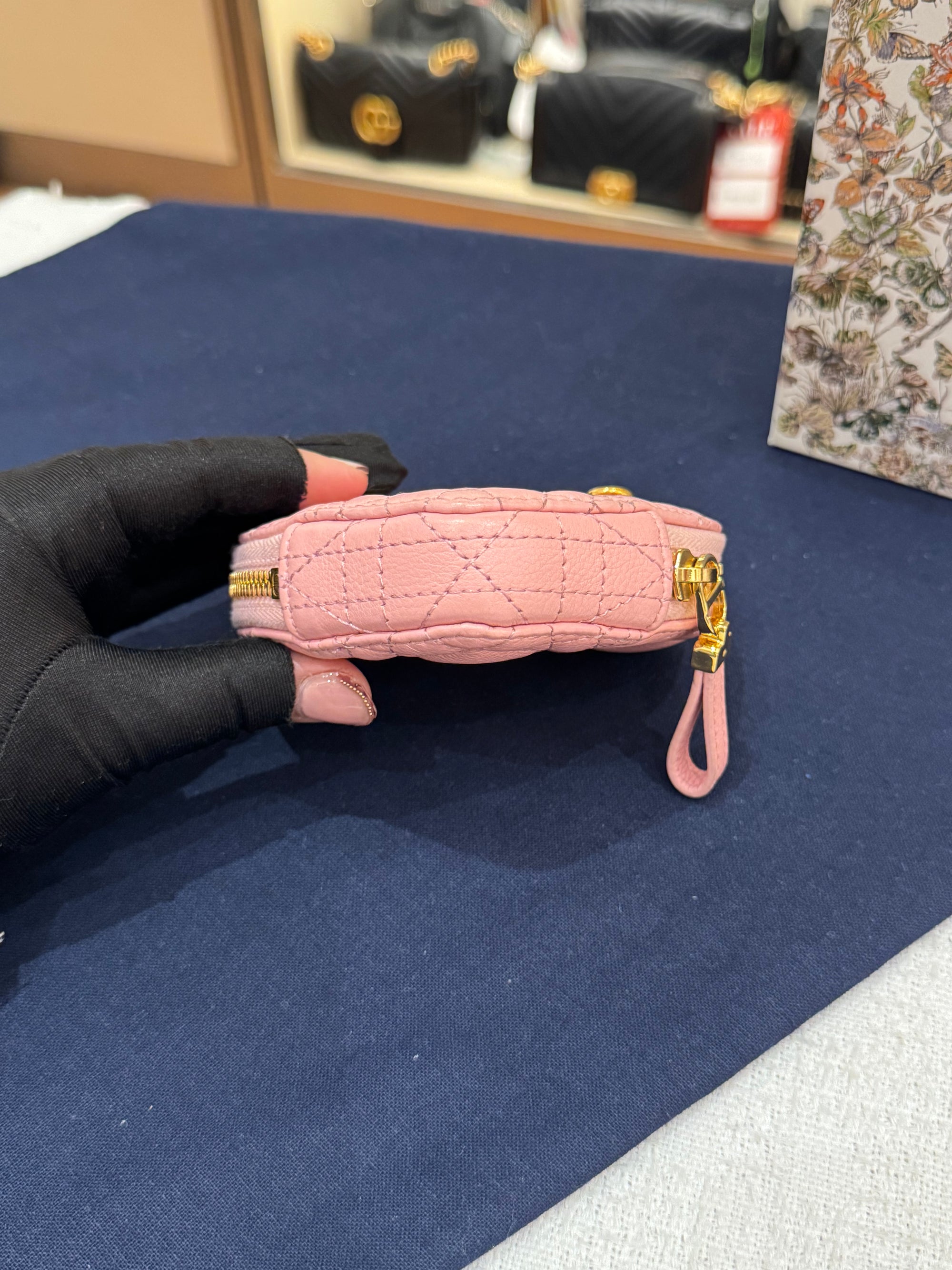 Dior Caro Chain Pouch Heart Pink