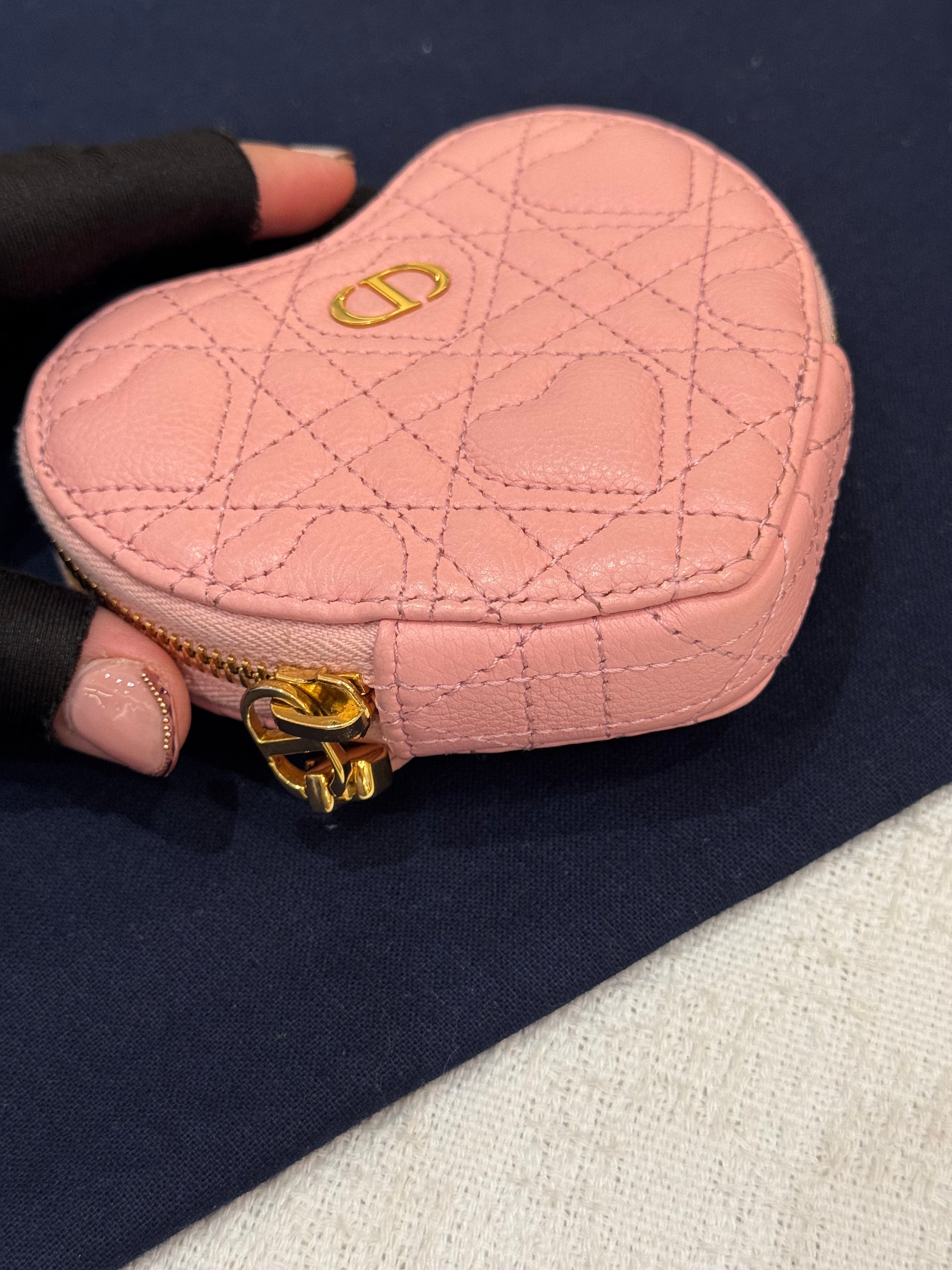 Dior Caro Chain Pouch Heart Pink