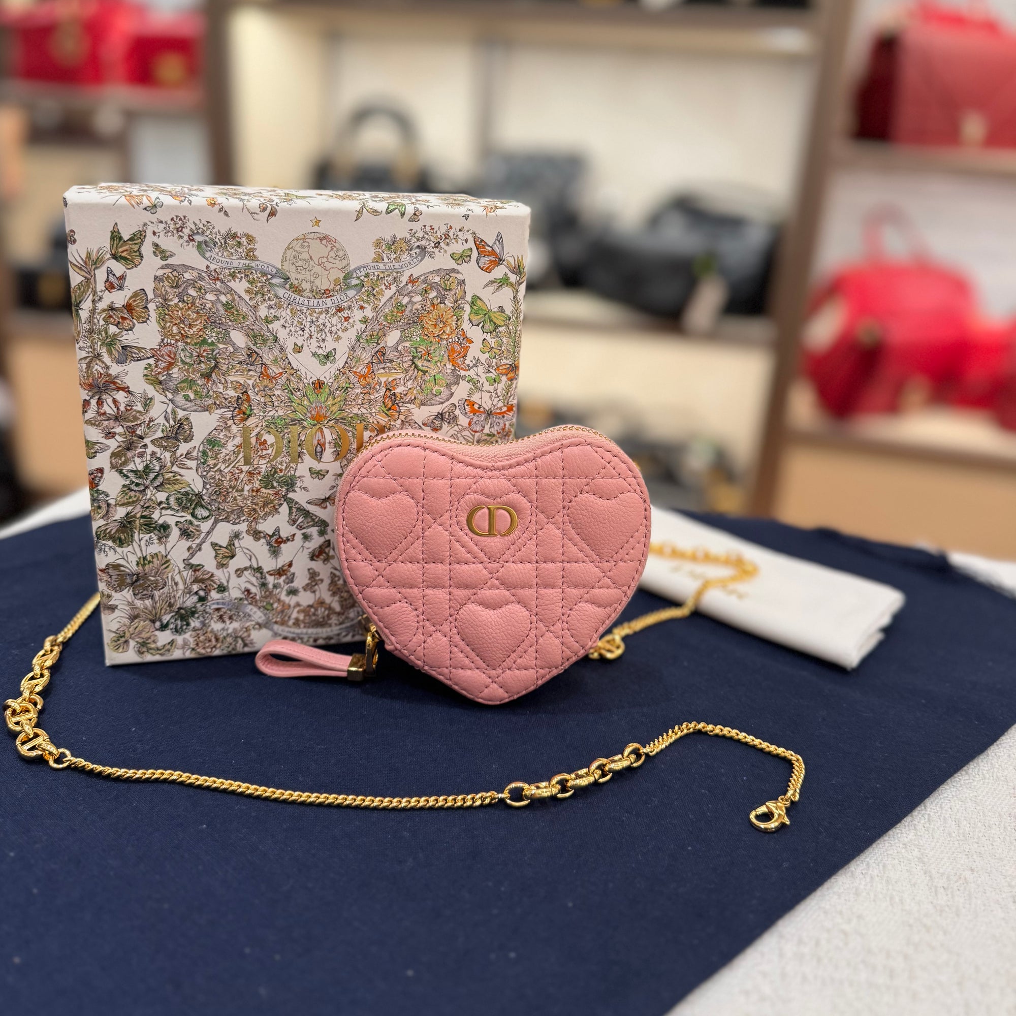 Dior Caro Chain Pouch Heart Pink