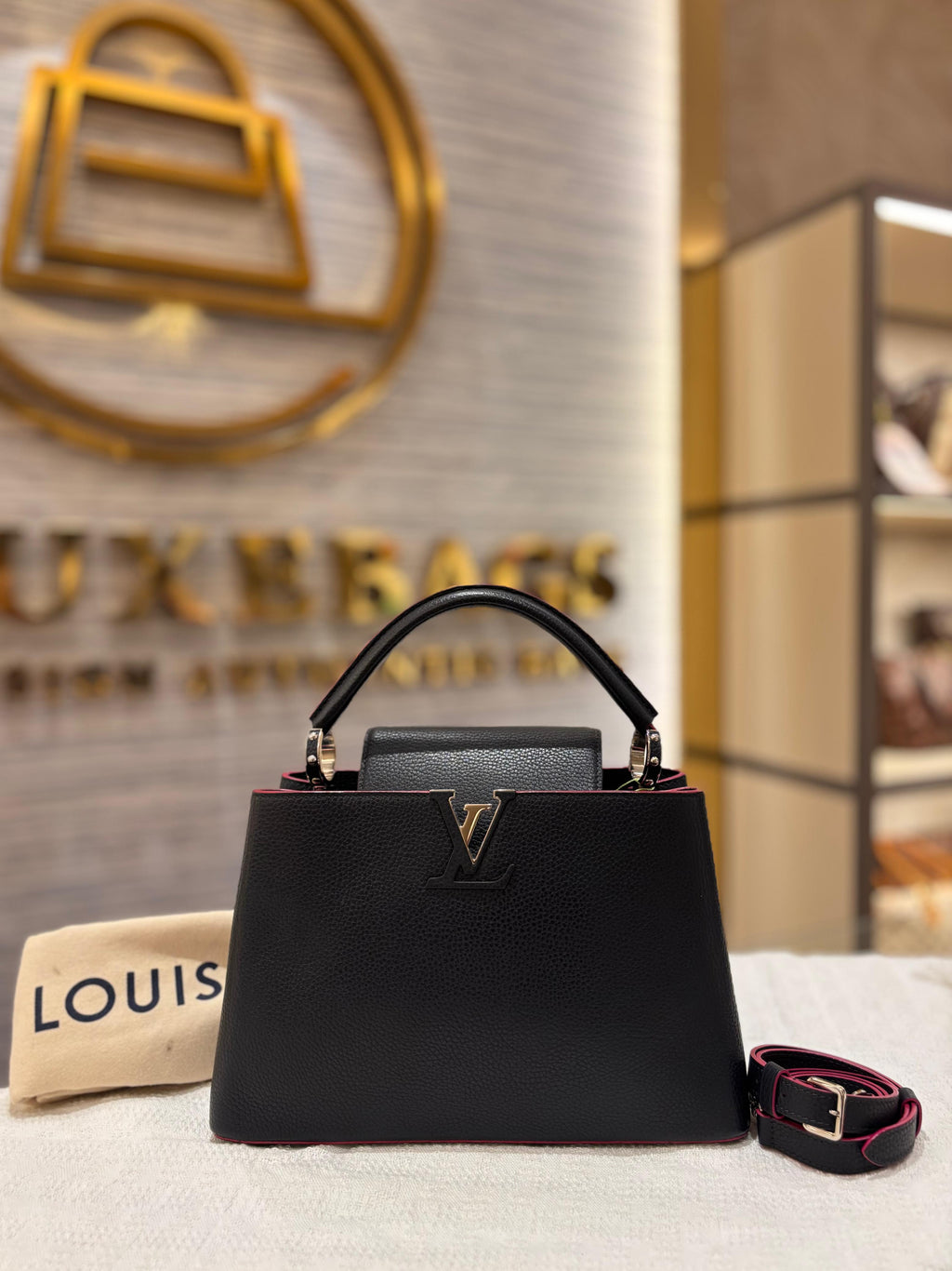 Louis Vuitton Capucines MM Black Fuschia