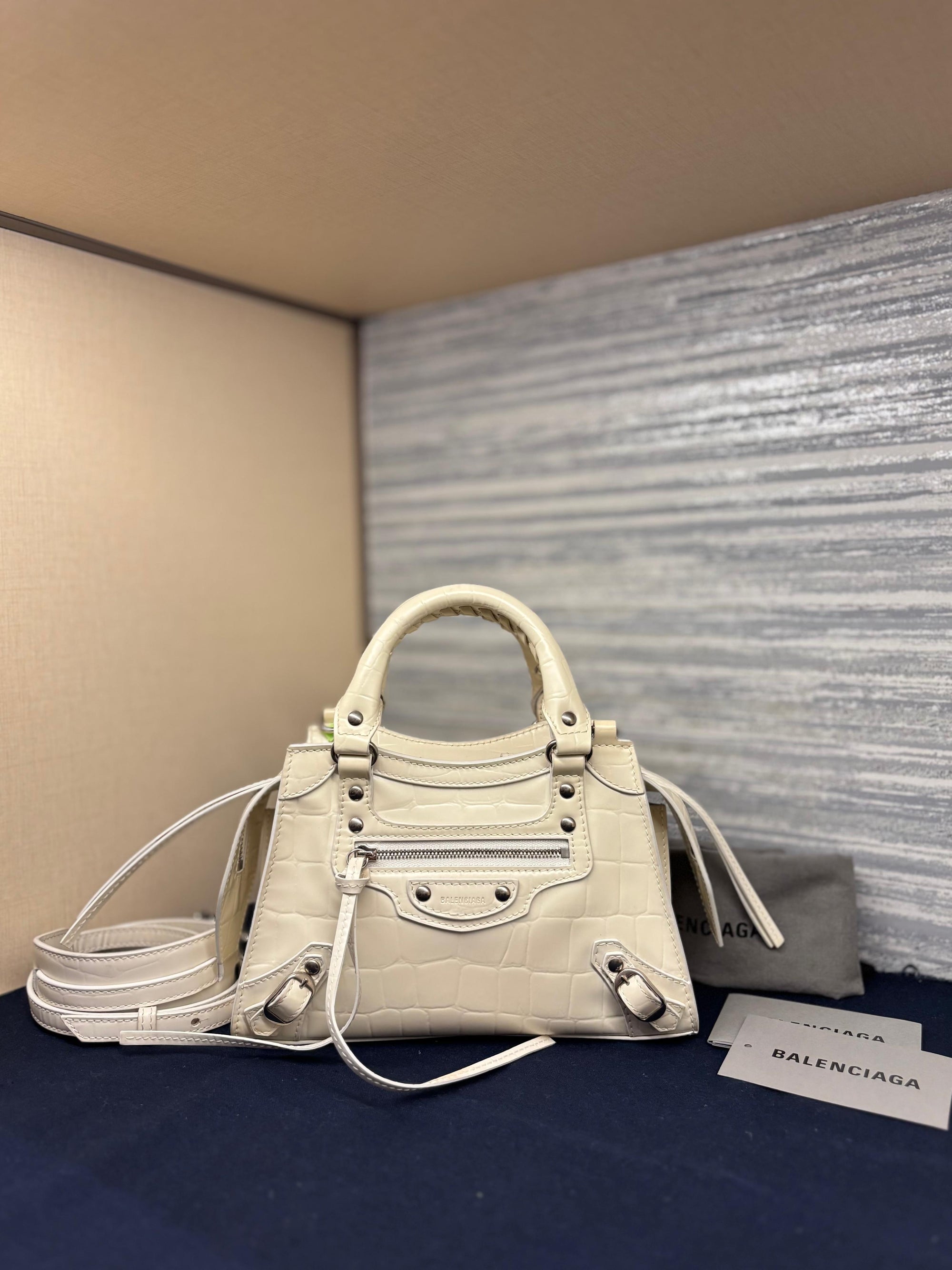 Balenciaga Neo Classic Mini Croco White