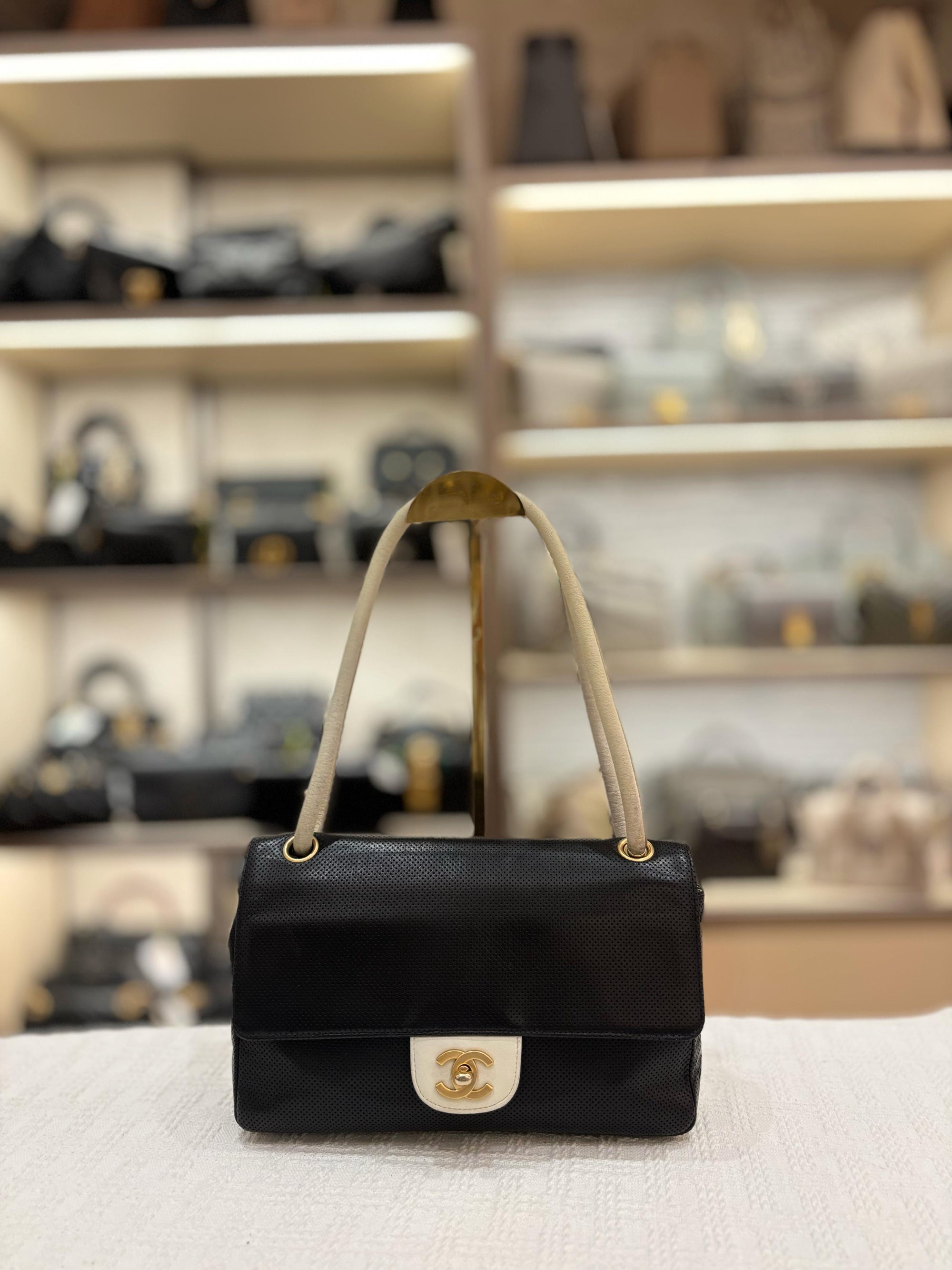 Chanel Perforated Flap Black and White