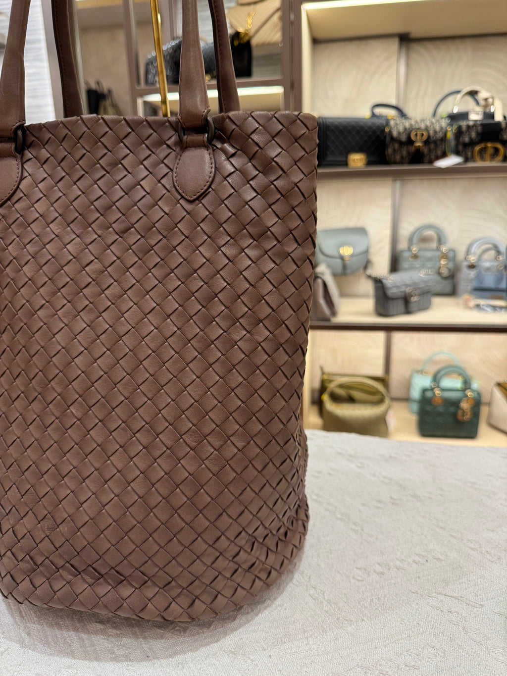 Bottega Veneta Tote Interciato Brown