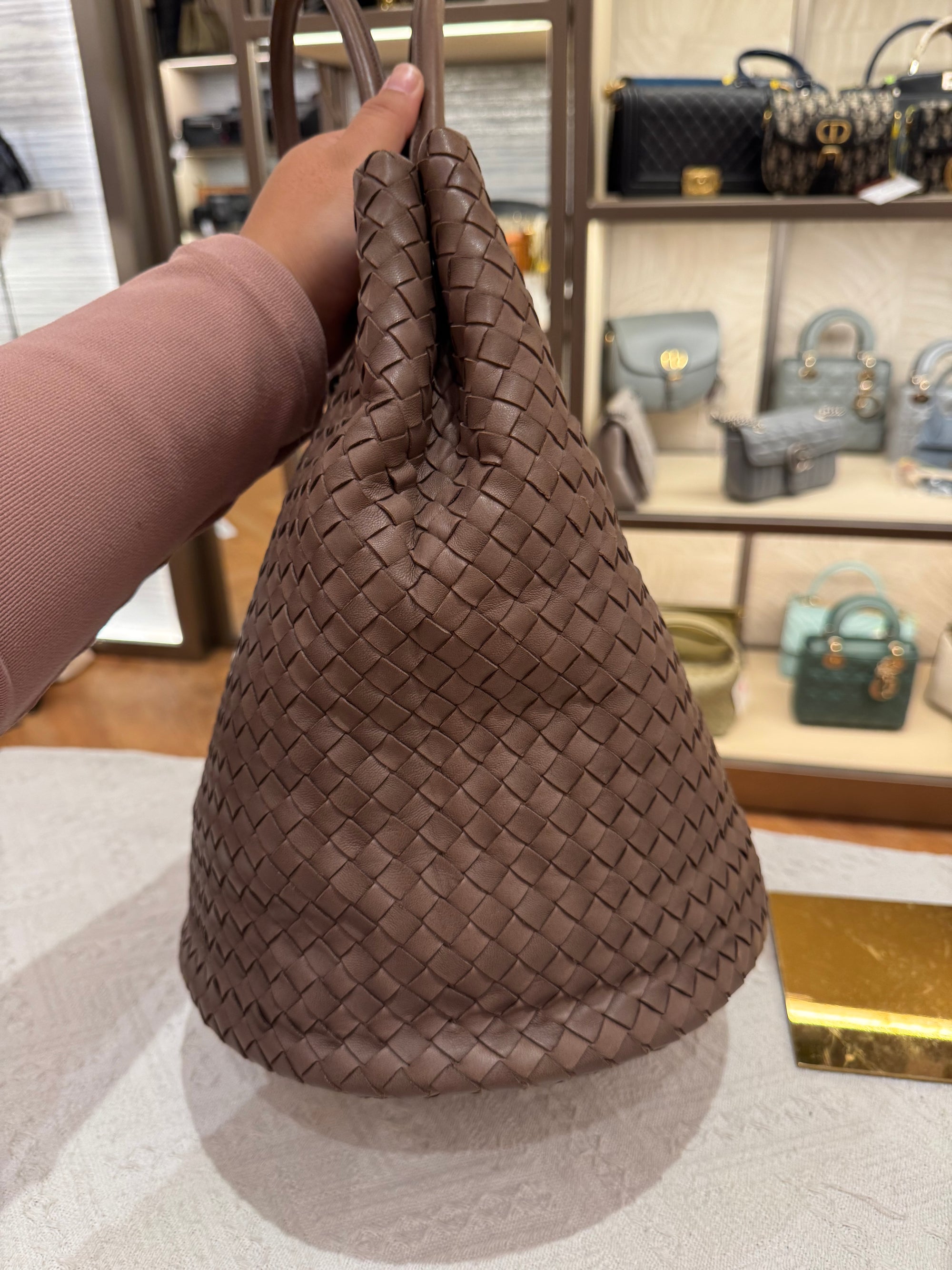 Bottega Veneta Tote Interciato Brown