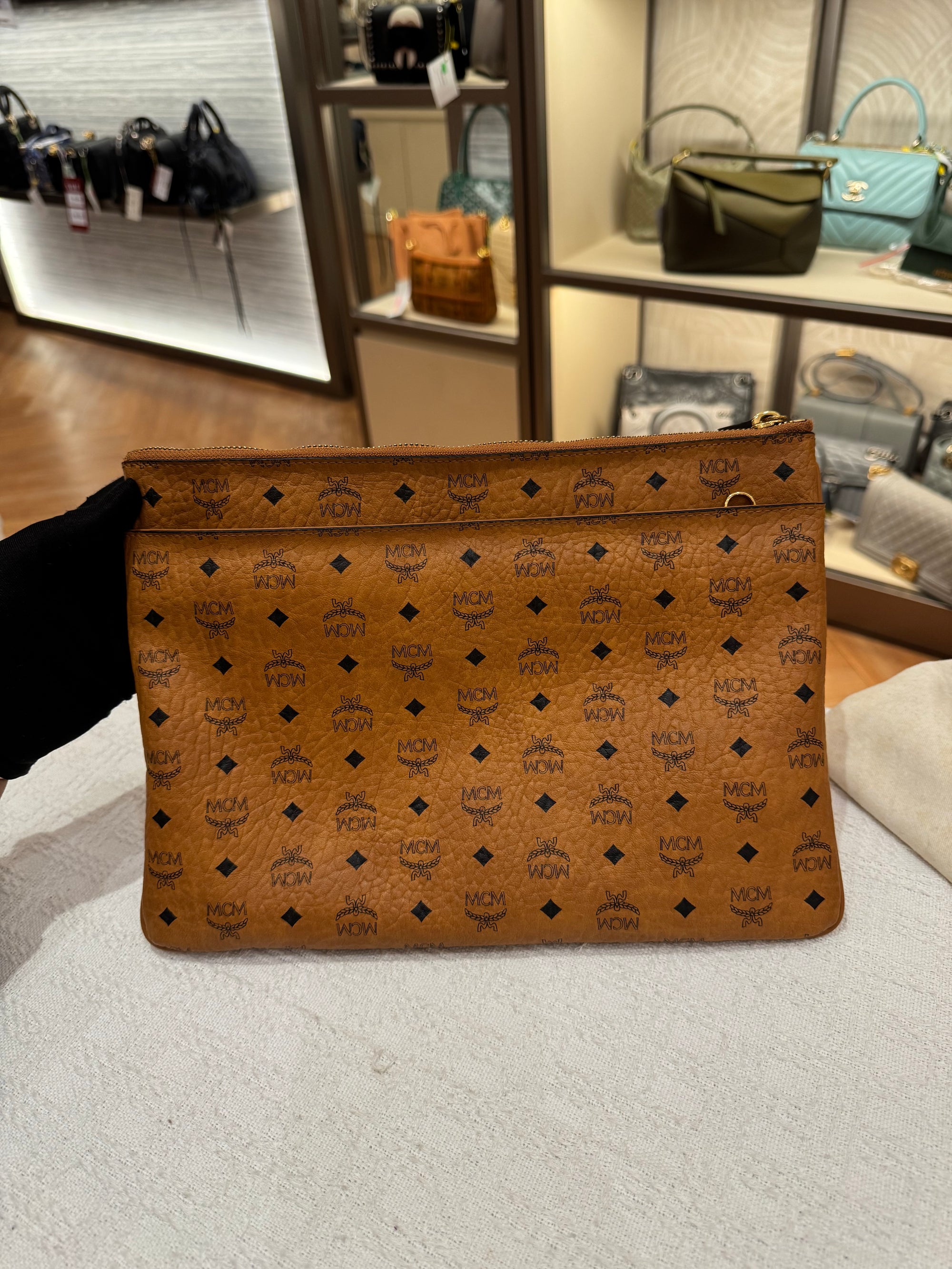 MCM Clutch Sling Cognac