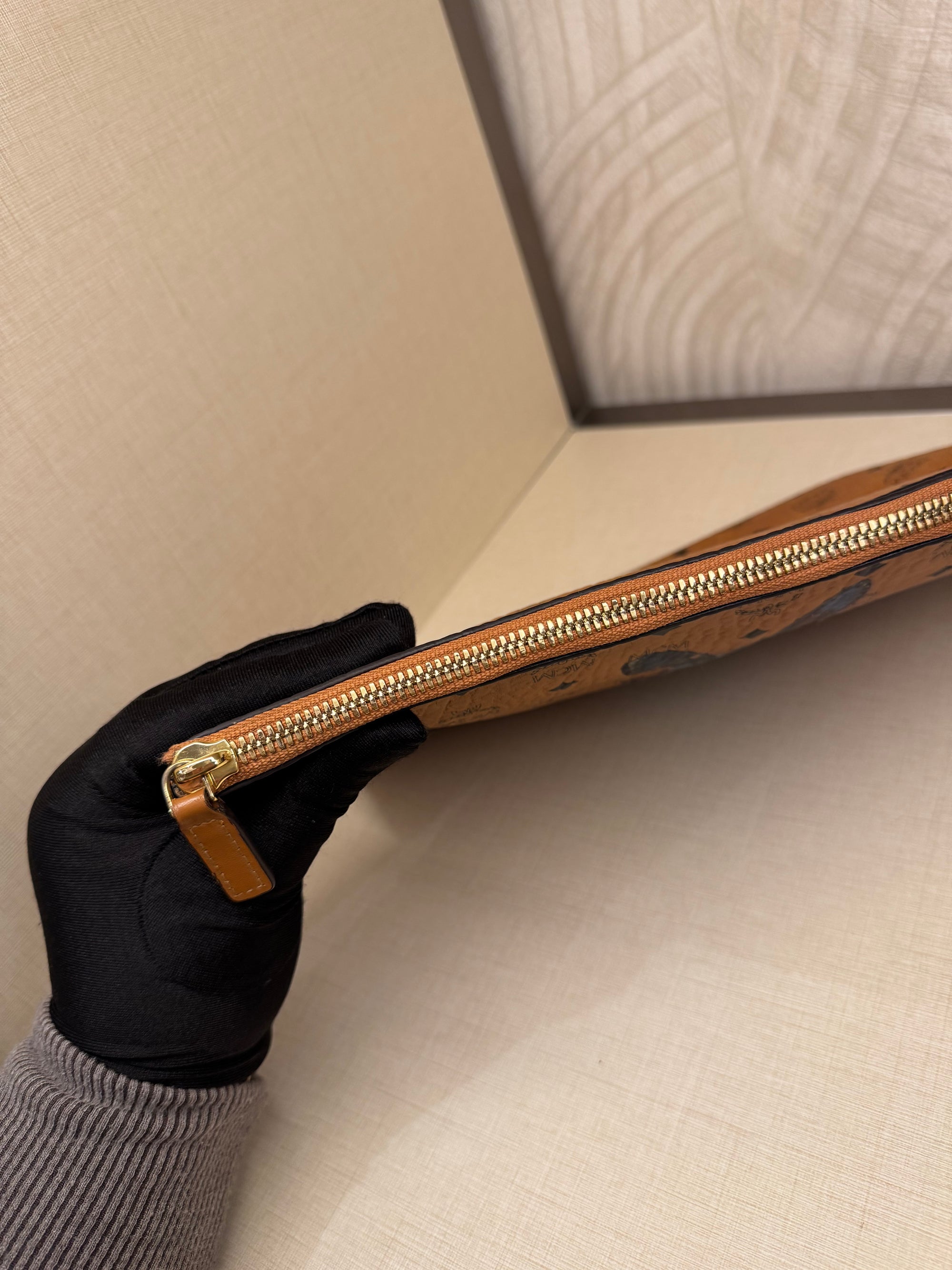 MCM Clutch Sling Cognac
