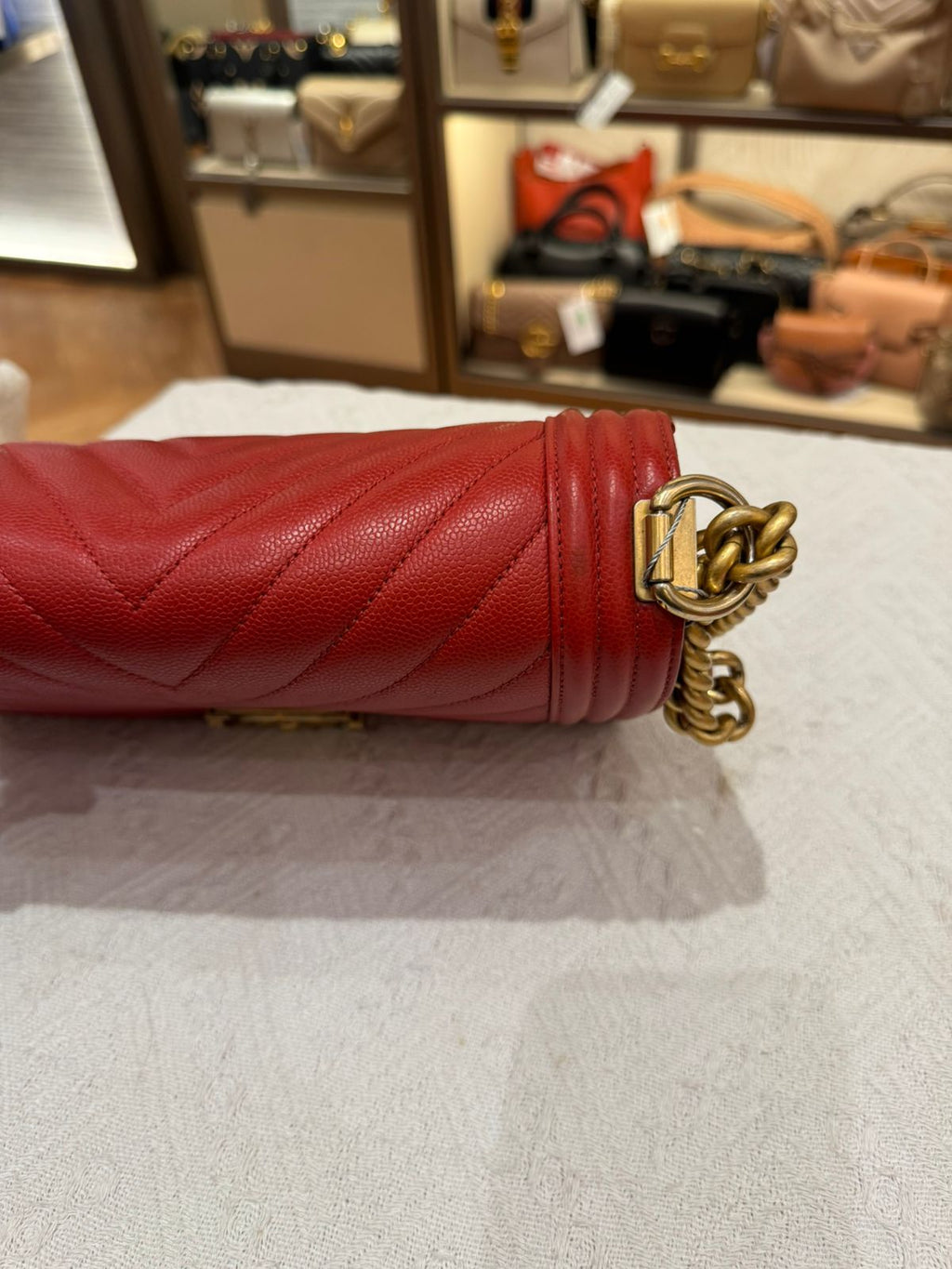 Chanel Boy Med Chevron Red