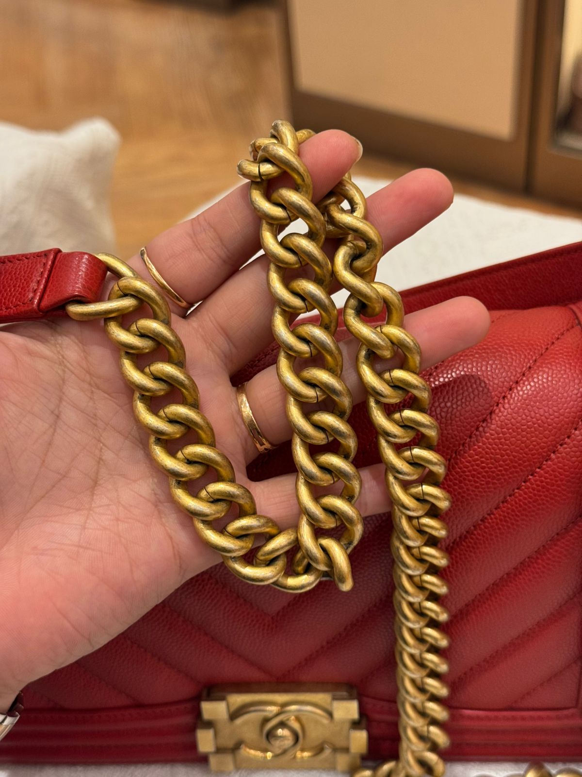 Chanel Boy Med Chevron Red