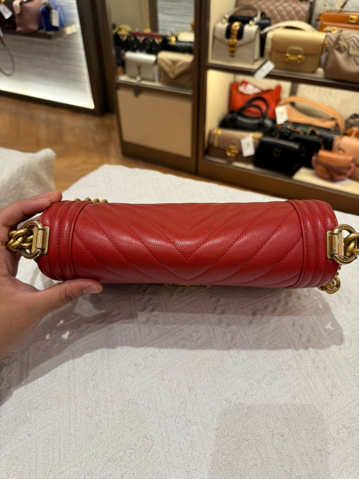 Chanel Boy Med Chevron Red